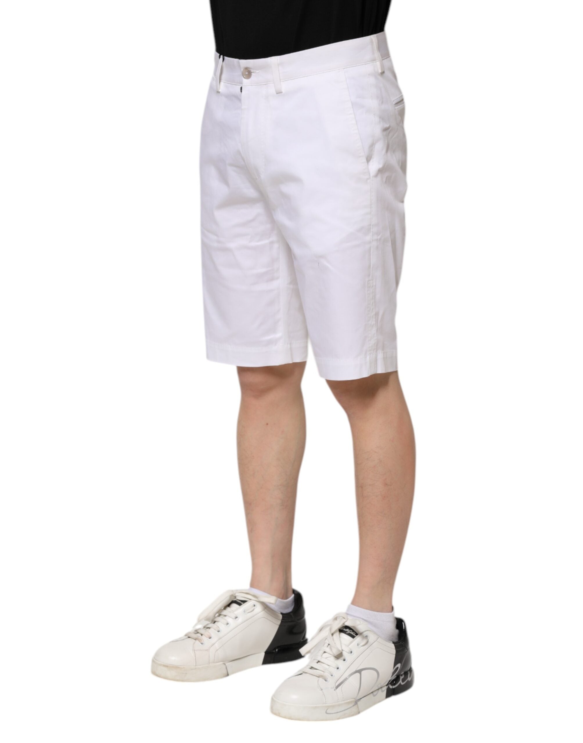 Dolce & Gabbana White Cotton-Stretch Men's Denim Bermuda Shorts