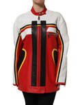 Dolce & Gabbana Multicolor Leather Biker Coat Jacket with Zipper