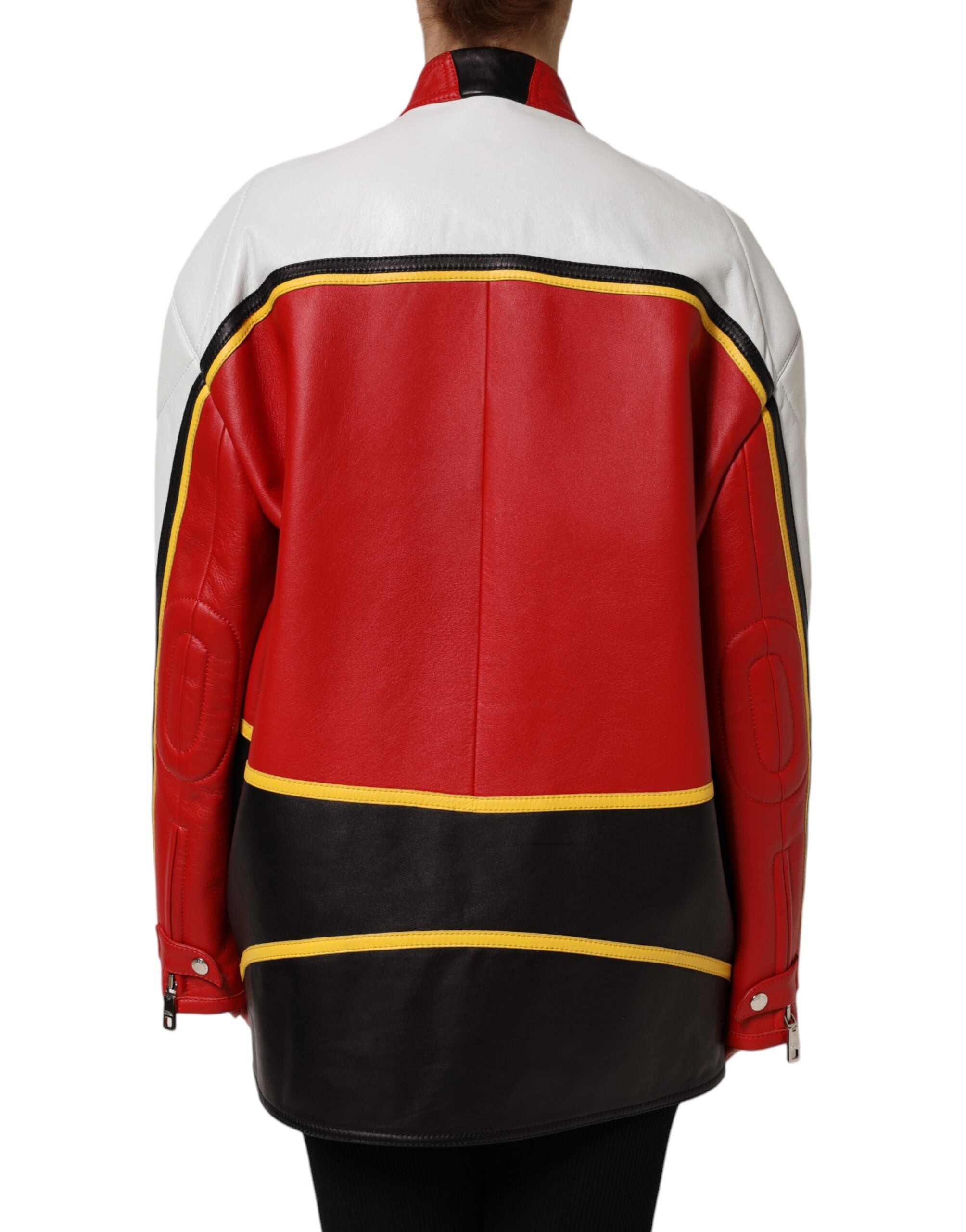 Dolce & Gabbana Multicolor Leather Biker Coat Jacket with Zipper