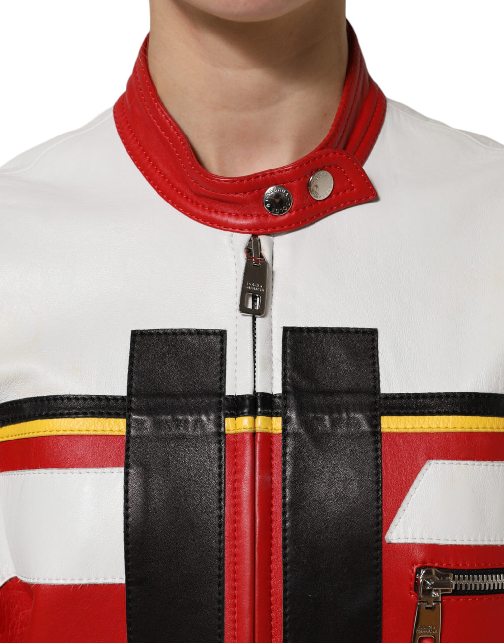 Dolce & Gabbana Multicolor Leather Biker Coat Jacket with Zipper