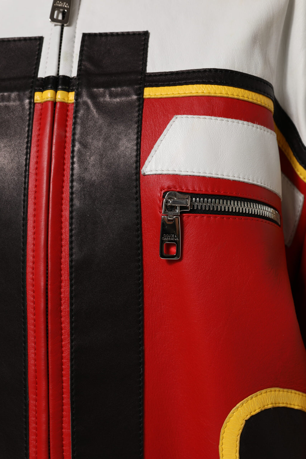 Dolce & Gabbana Multicolor Leather Biker Coat Jacket with Zipper