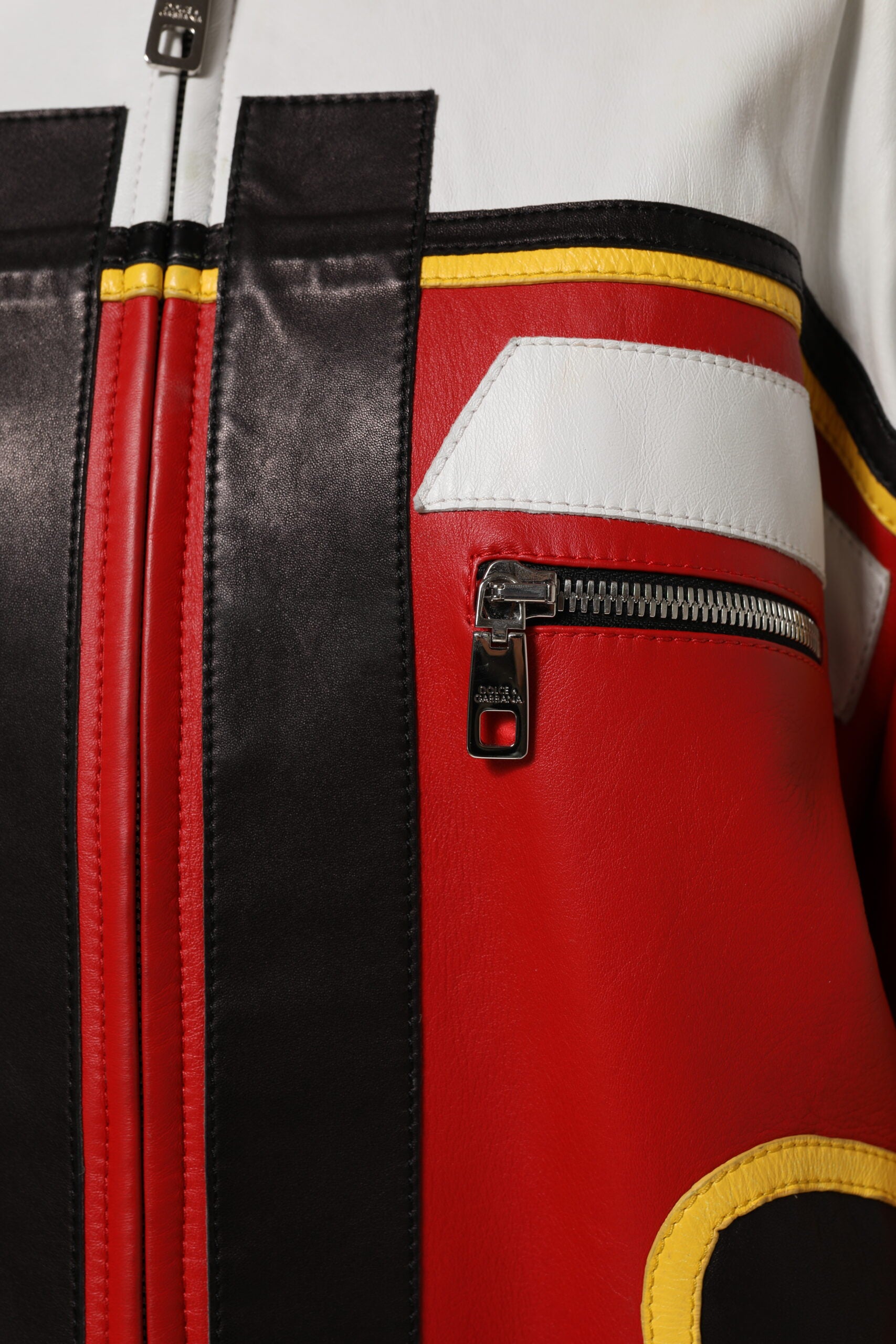 Dolce & Gabbana Multicolor Leather Biker Coat Jacket with Zipper
