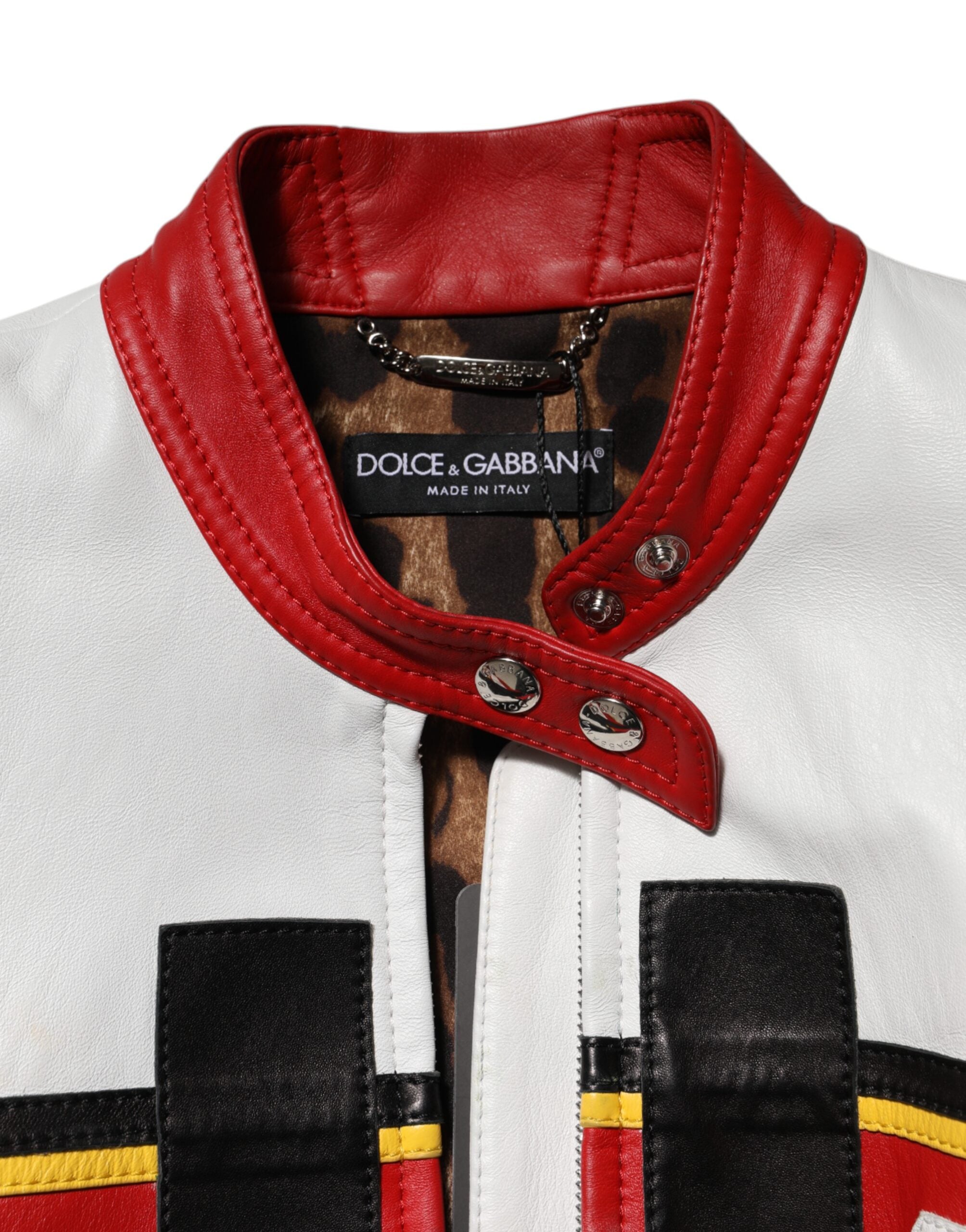 Dolce & Gabbana Multicolor Leather Biker Coat Jacket with Zipper