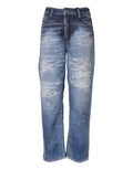 Dsquared² Blue frayed mid-rise cotton straight denim jeans