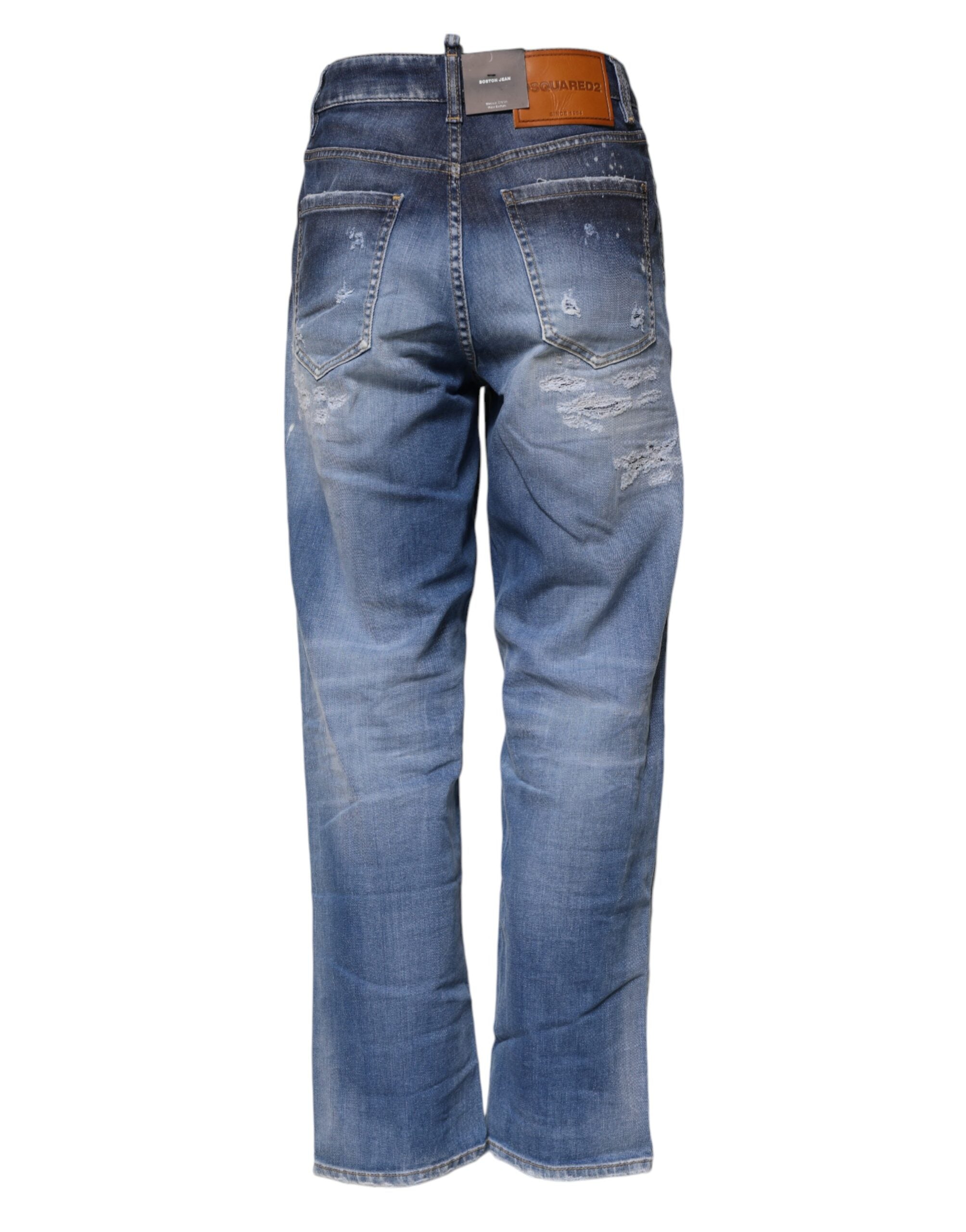 Dsquared² Blue frayed mid-rise cotton straight denim jeans