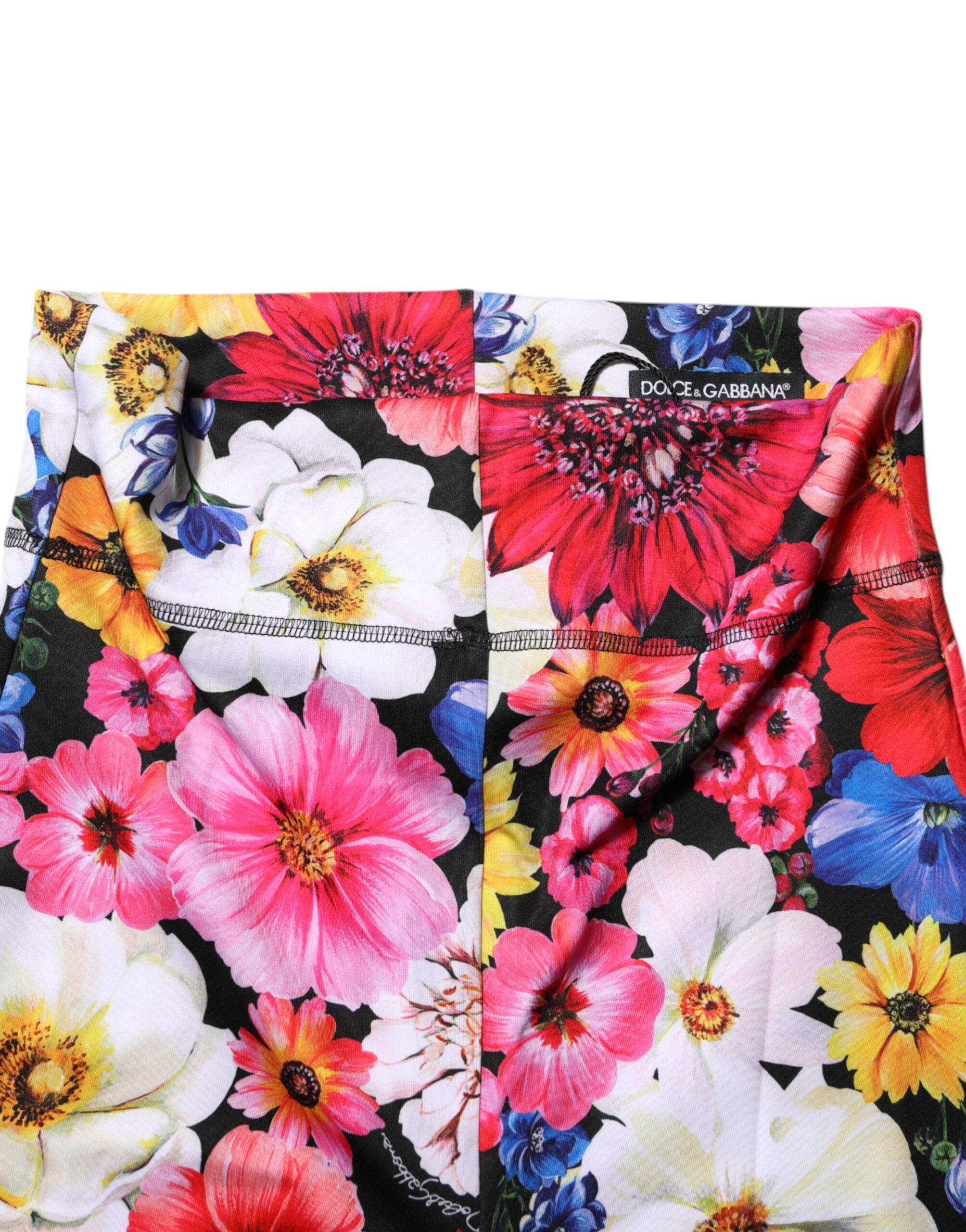 Dolce & Gabbana Multicolor Floral Leggings mit hoher Taille Hose