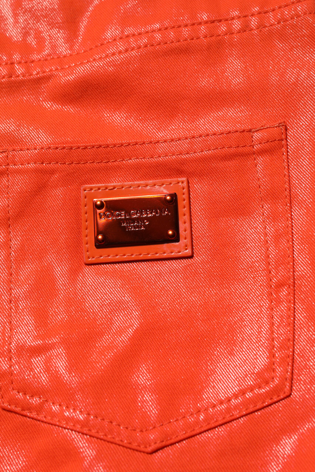 Dolce & Gabbana Orangefarbene Denim-Jeans mit hoher Taille aus Baumwolle