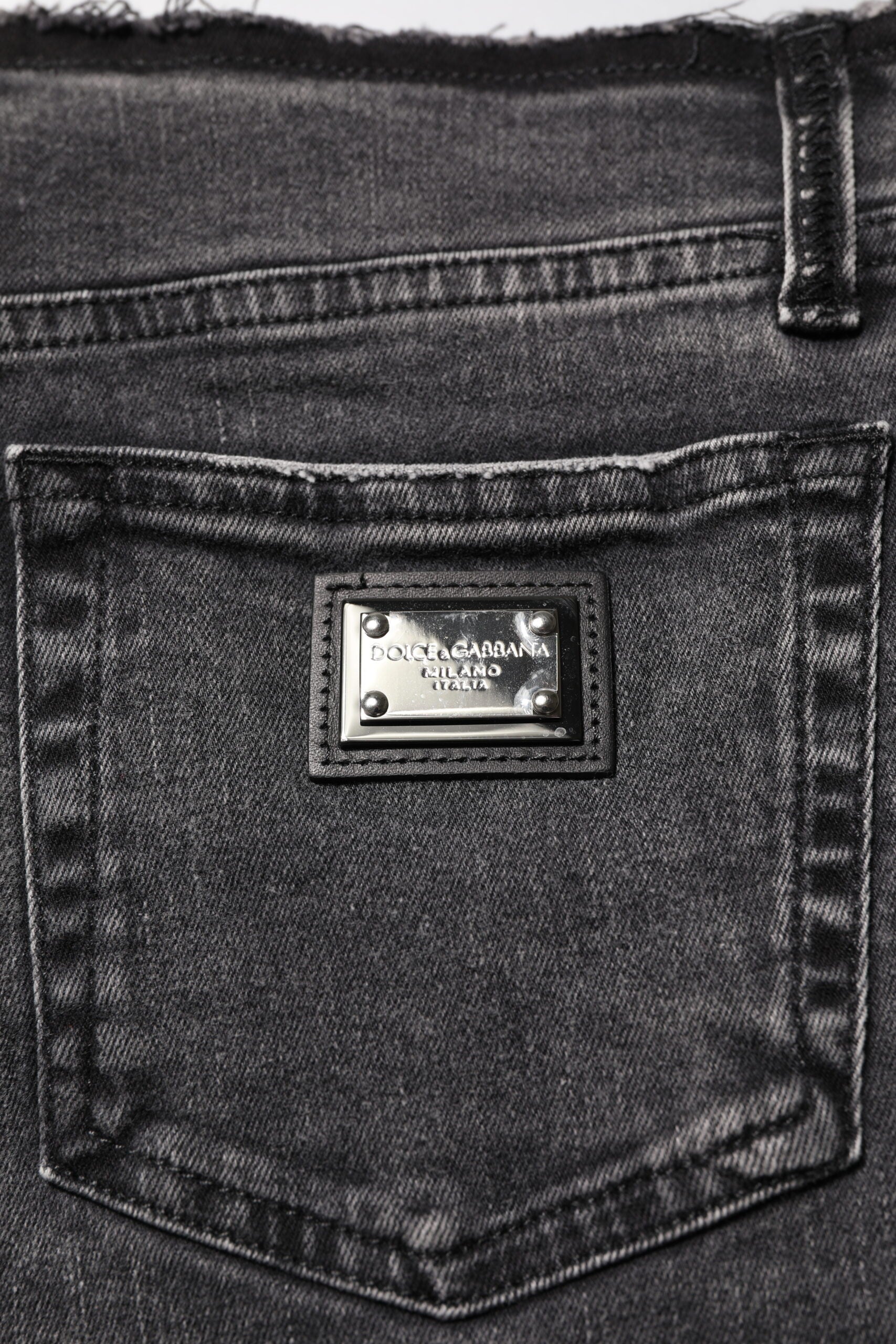 Dolce & Gabbana Graue Skinny Denim-Jeans mit mittlerer Taille aus Baumwolle