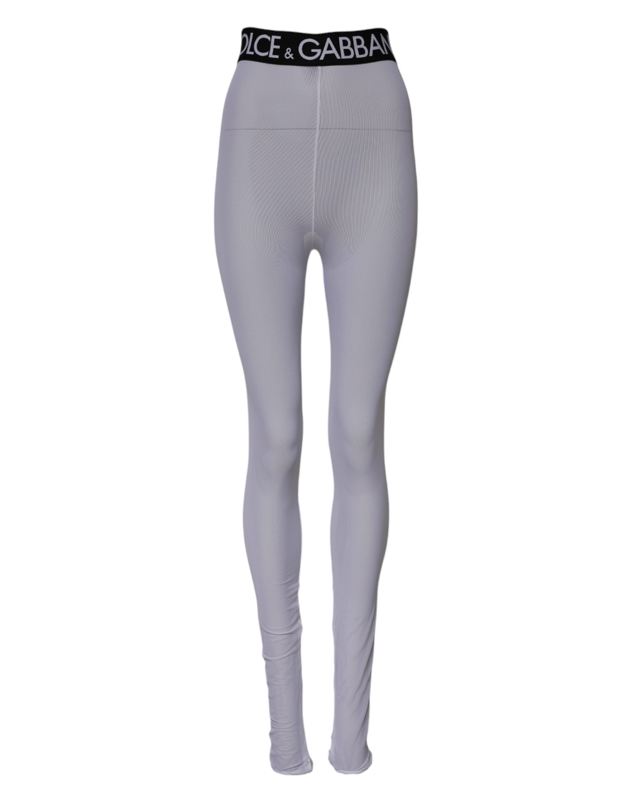 Dolce & Gabbana Grey Nylon DG Logo Mid-Waisted Leggings Pants