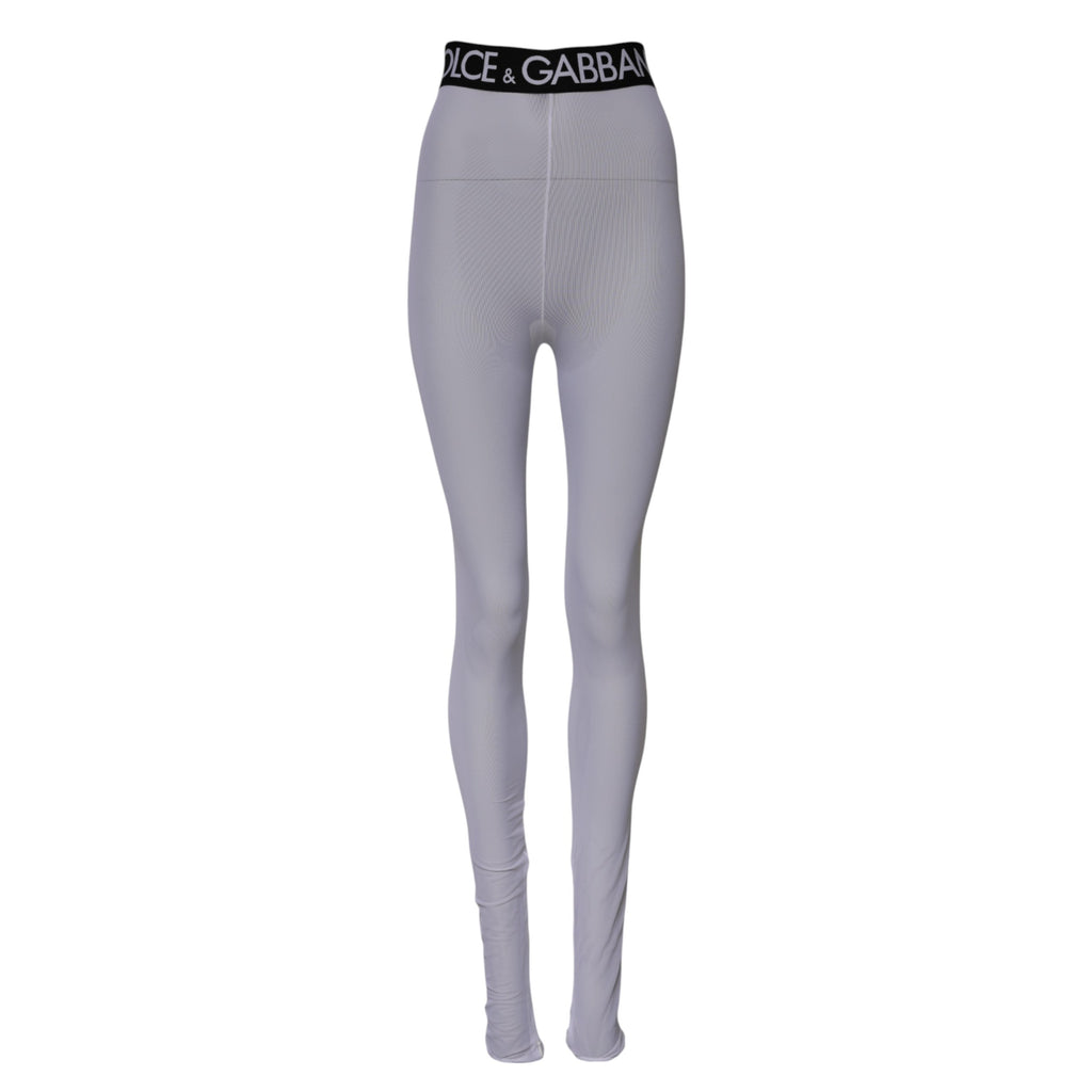 Dolce & Gabbana Grey Nylon DG Logo Mid-Waisted Leggings Pants