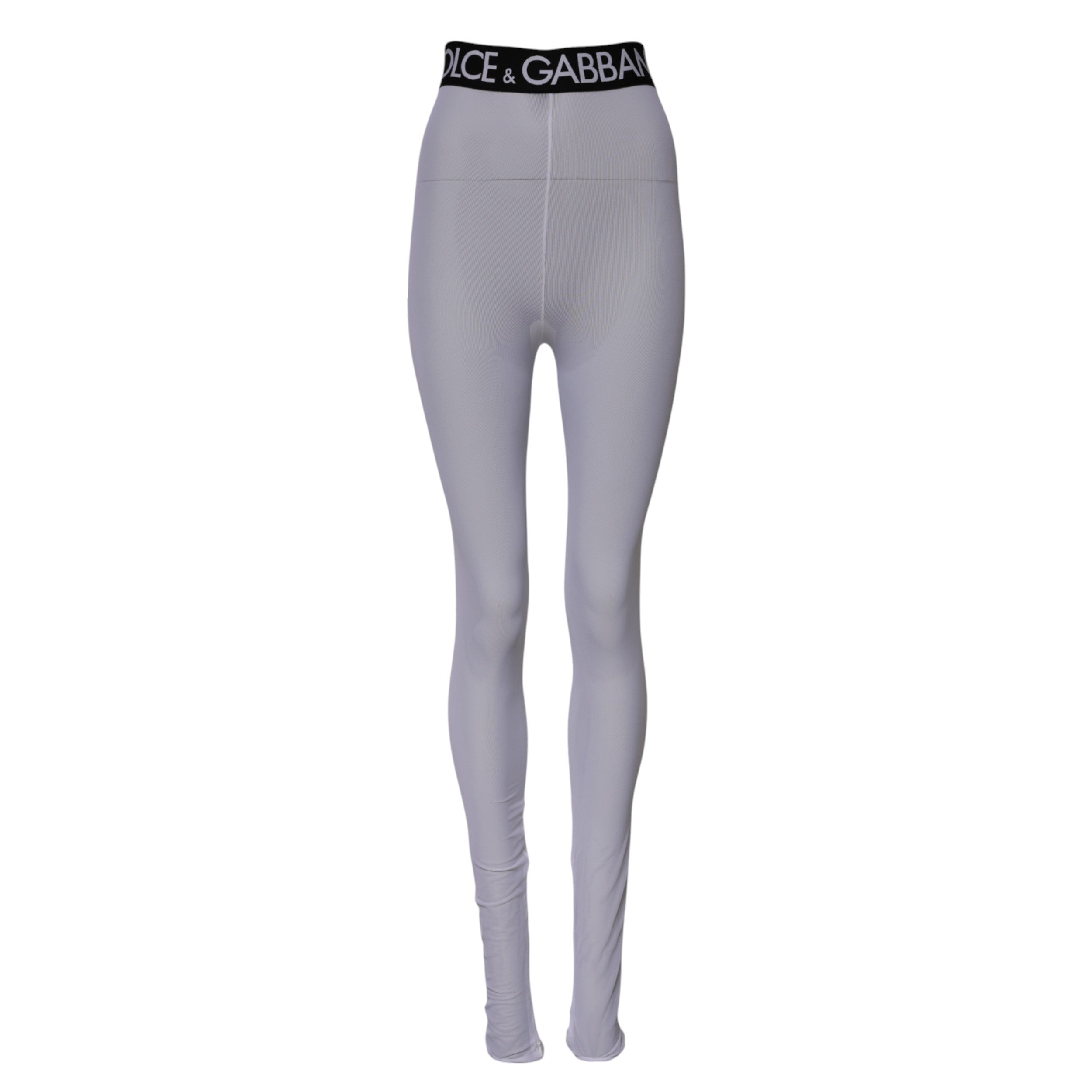 Dolce & Gabbana Grey Nylon DG Logo Mid-Waisted Leggings Pants