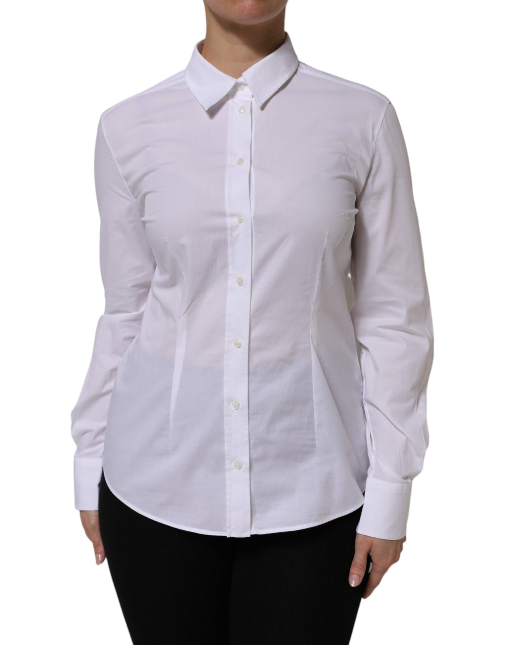 Dolce & Gabbana White Long-Sleeve Cotton Collared Shirt