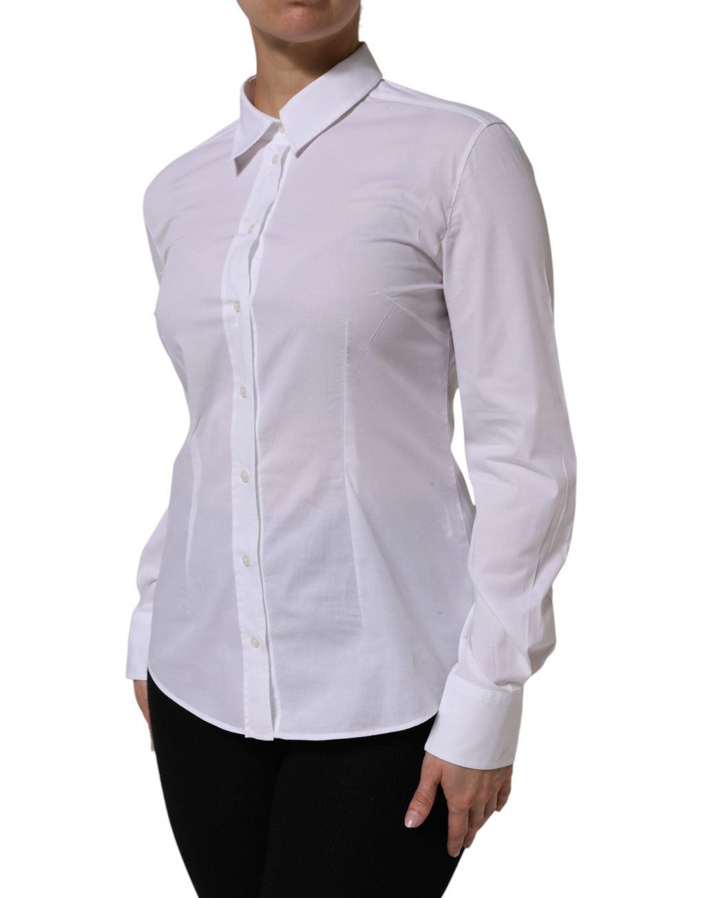 Dolce & Gabbana White Long-Sleeve Cotton Collared Shirt