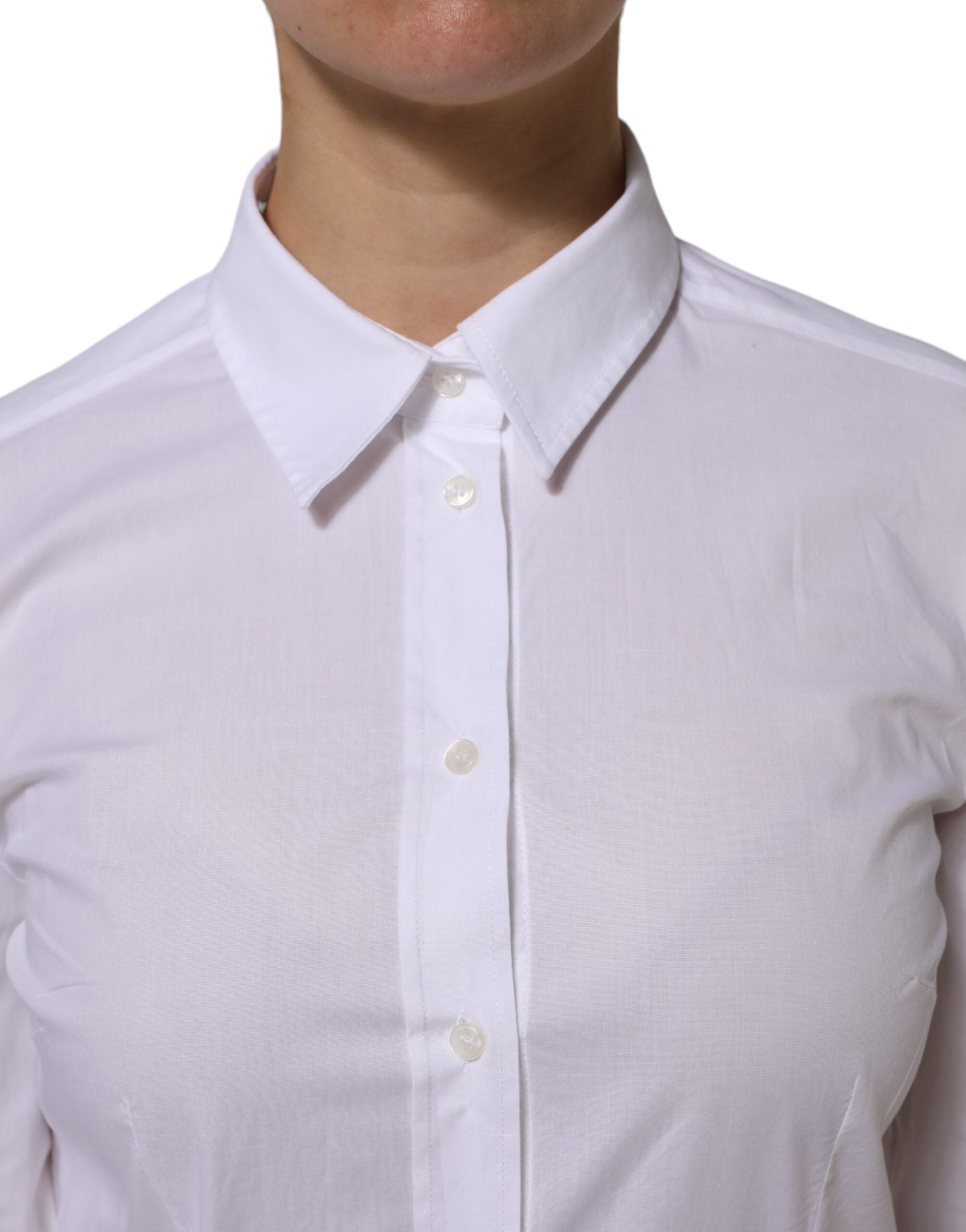 Dolce & Gabbana White Long-Sleeve Cotton Collared Shirt