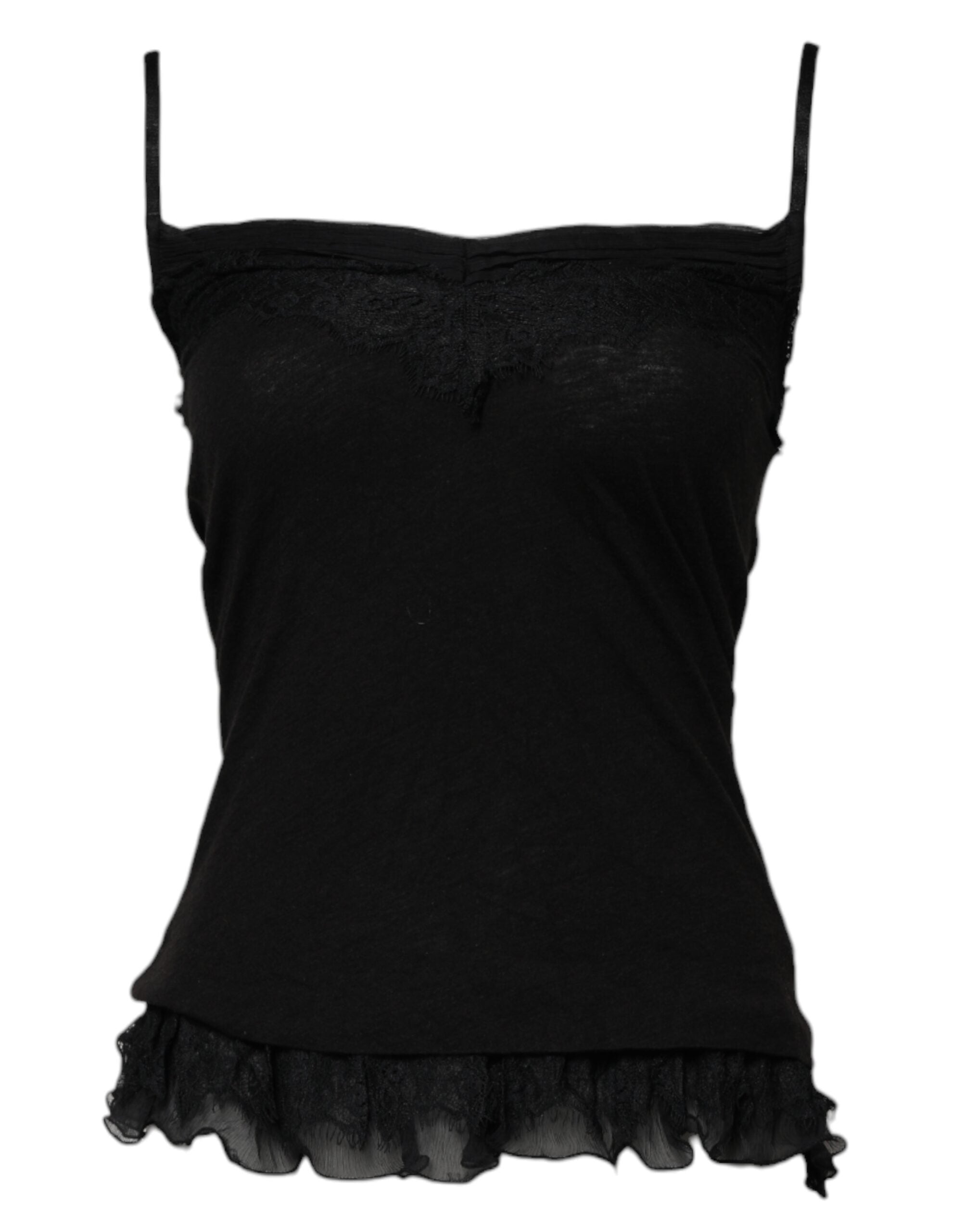 Scervino Street Schwarzes ärmelloses Tanktop aus Wolle mit quadratischem Ausschnitt