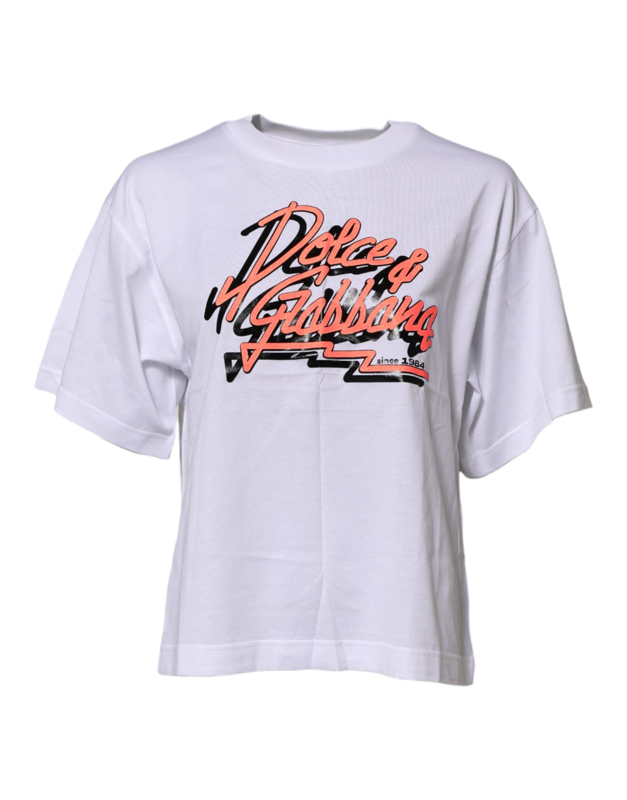 Dolce & Gabbana White Cotton Crew-Neck T-Shirt with Graphic Print