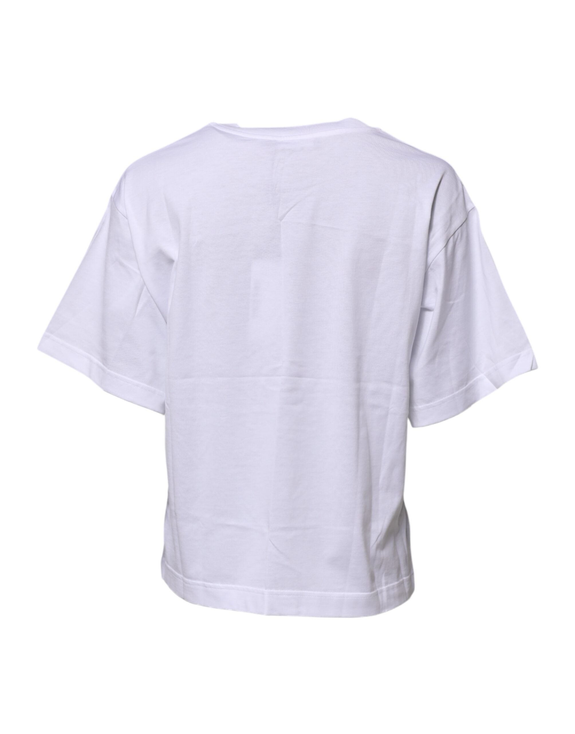 Dolce & Gabbana White Cotton Crew-Neck T-Shirt with Graphic Print