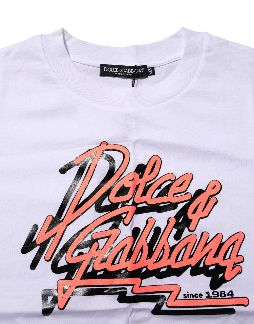Dolce & Gabbana White Cotton Crew-Neck T-Shirt with Graphic Print