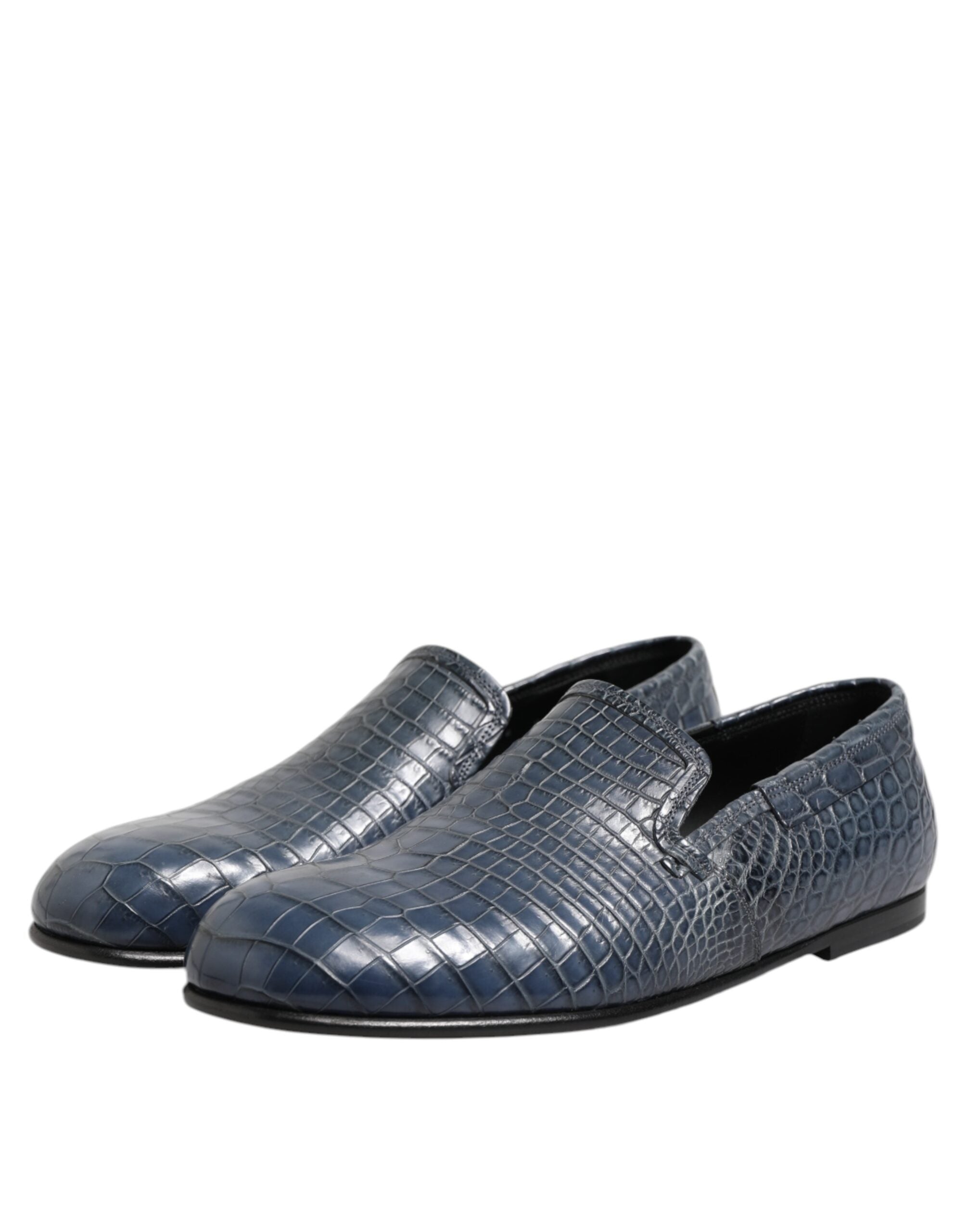 Dolce & Gabbana Blue Exotic Leather Slip On Loafers Men's Dress Shoes