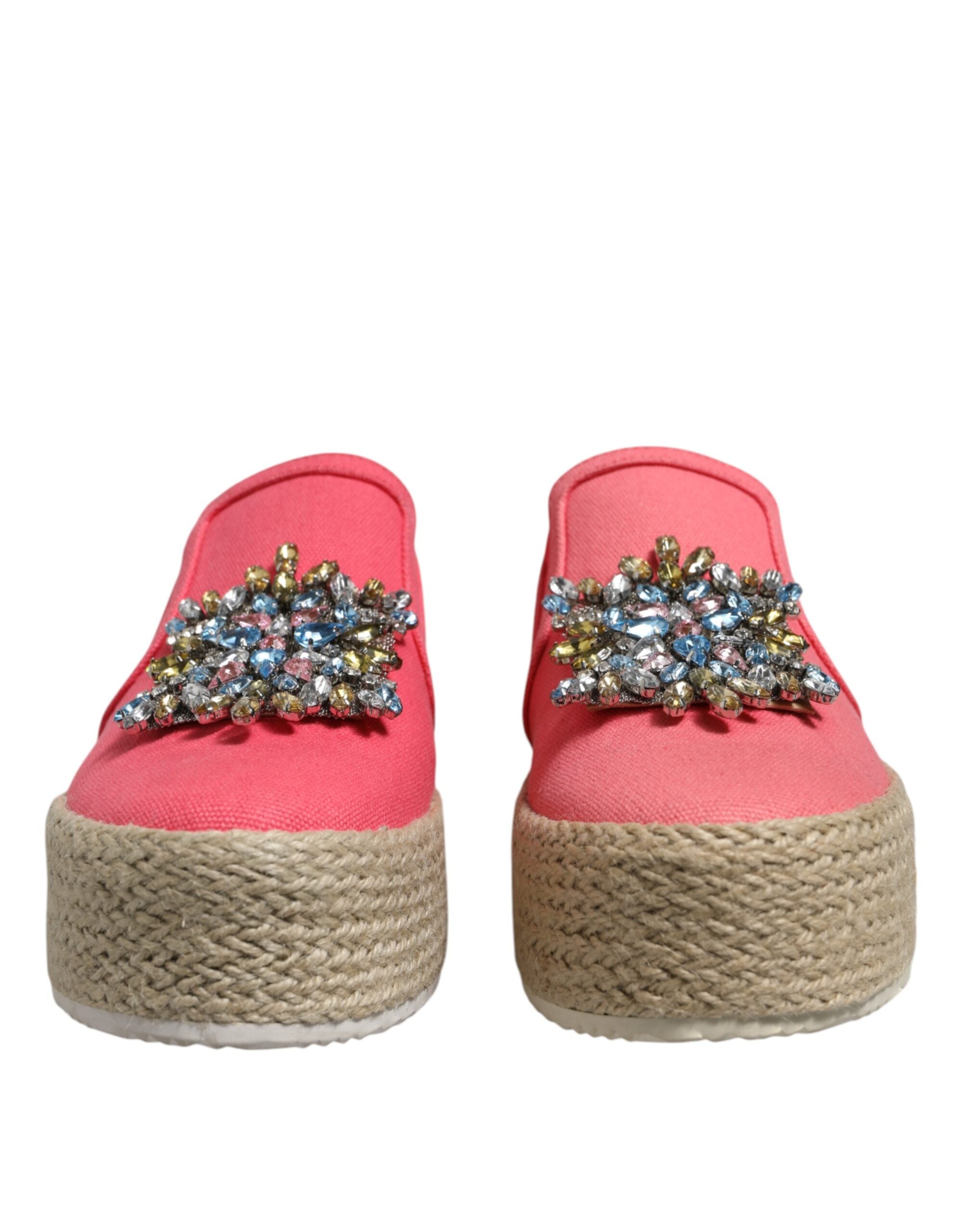 Twinset Rosa Canvas Kristall verschönert Slip On Schuhe