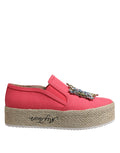 Twinset Rosa Canvas Kristall verschönert Slip On Schuhe