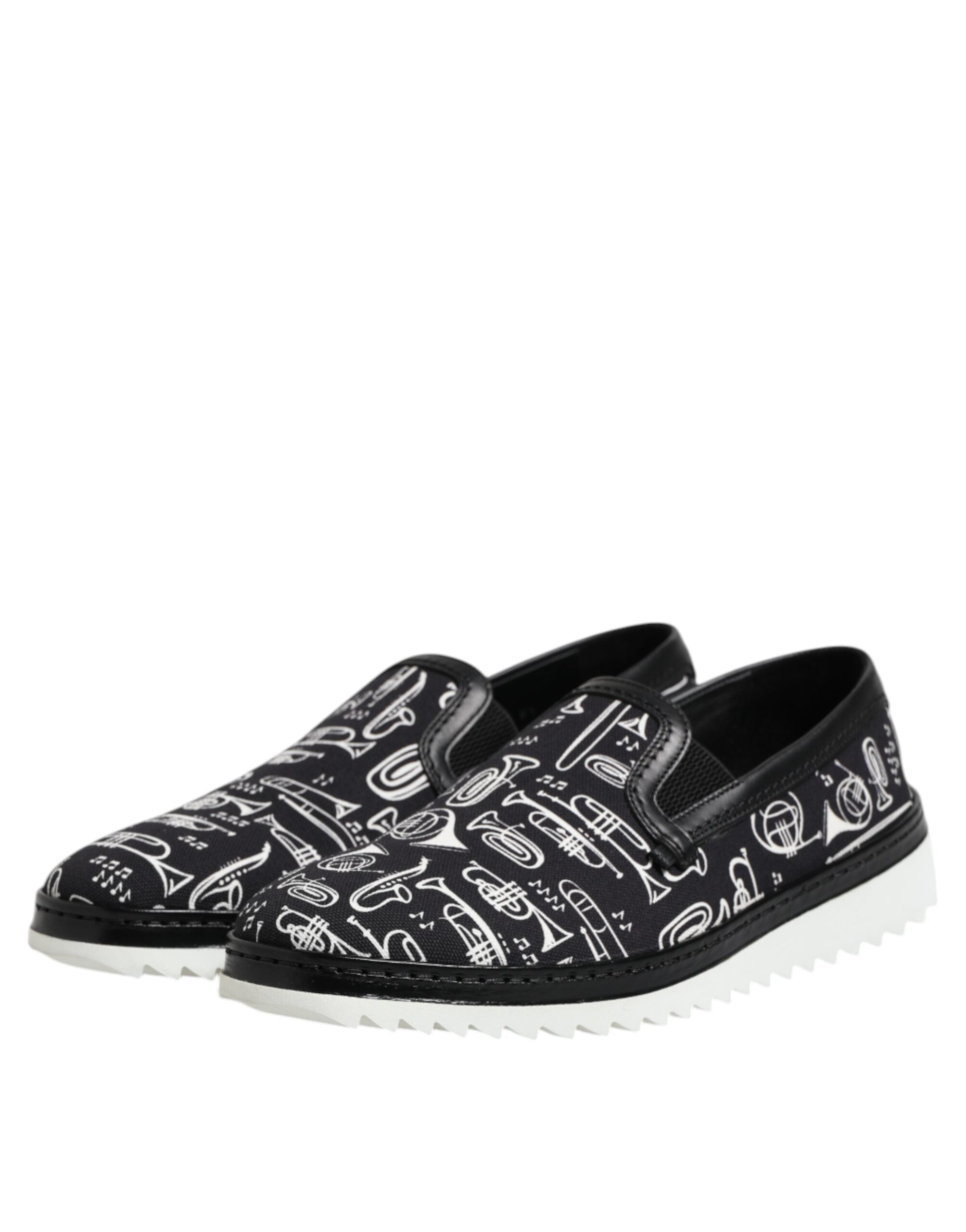 Dolce & Gabbana Black Slip-On Printed Men's Loafers Shoes