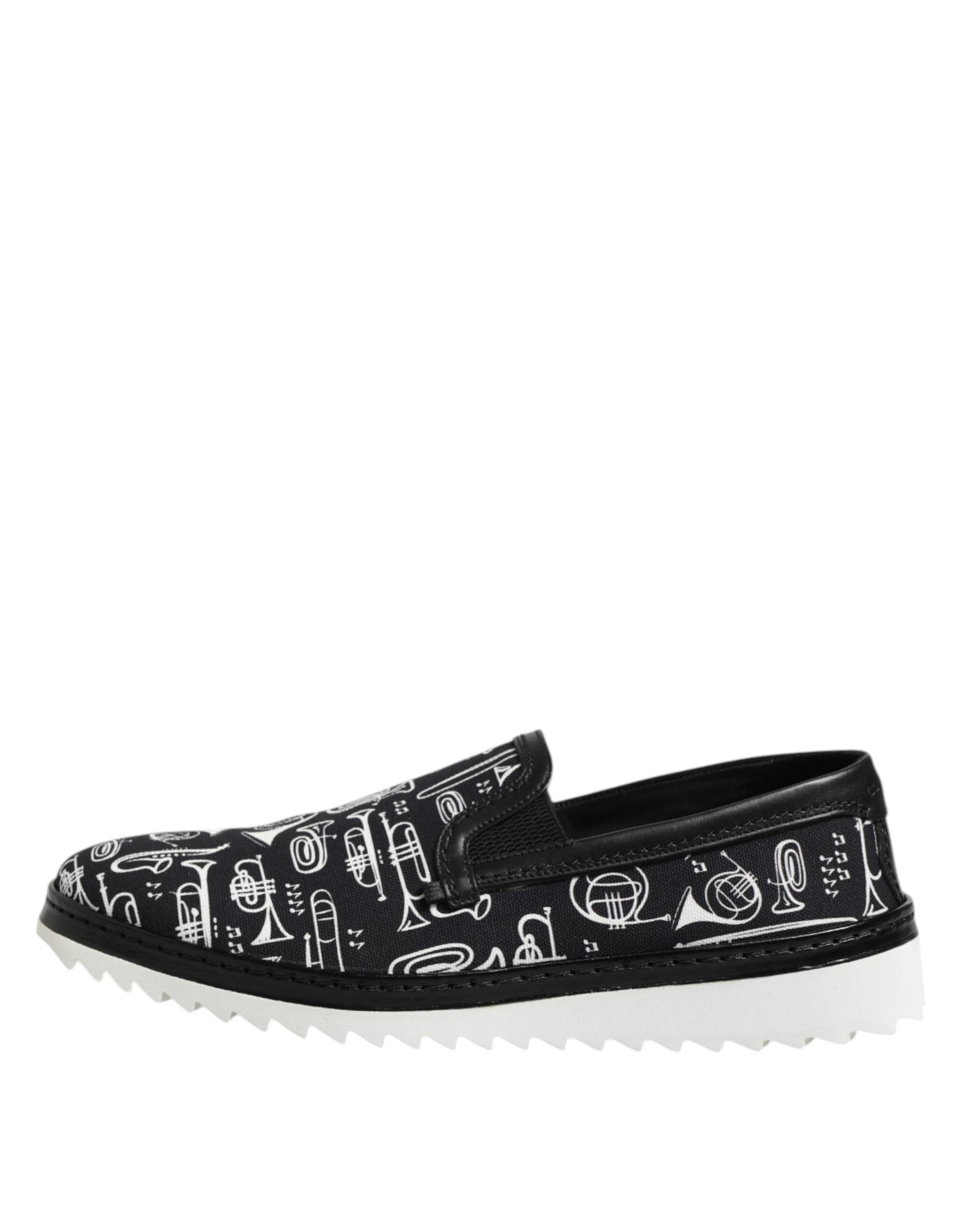 Dolce & Gabbana Black Slip-On Printed Men's Loafers Shoes