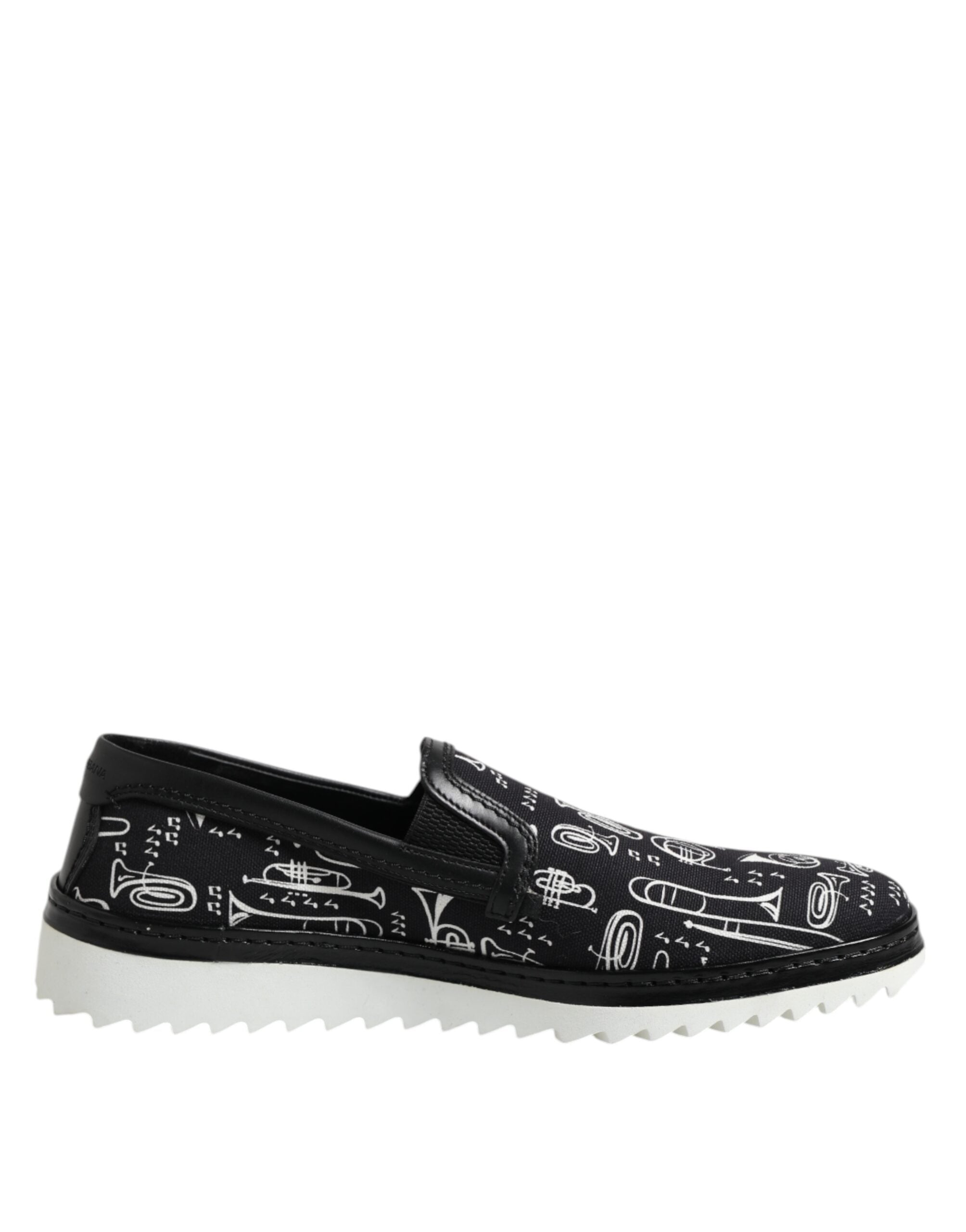 Dolce & Gabbana Black Slip-On Printed Men's Loafers Shoes