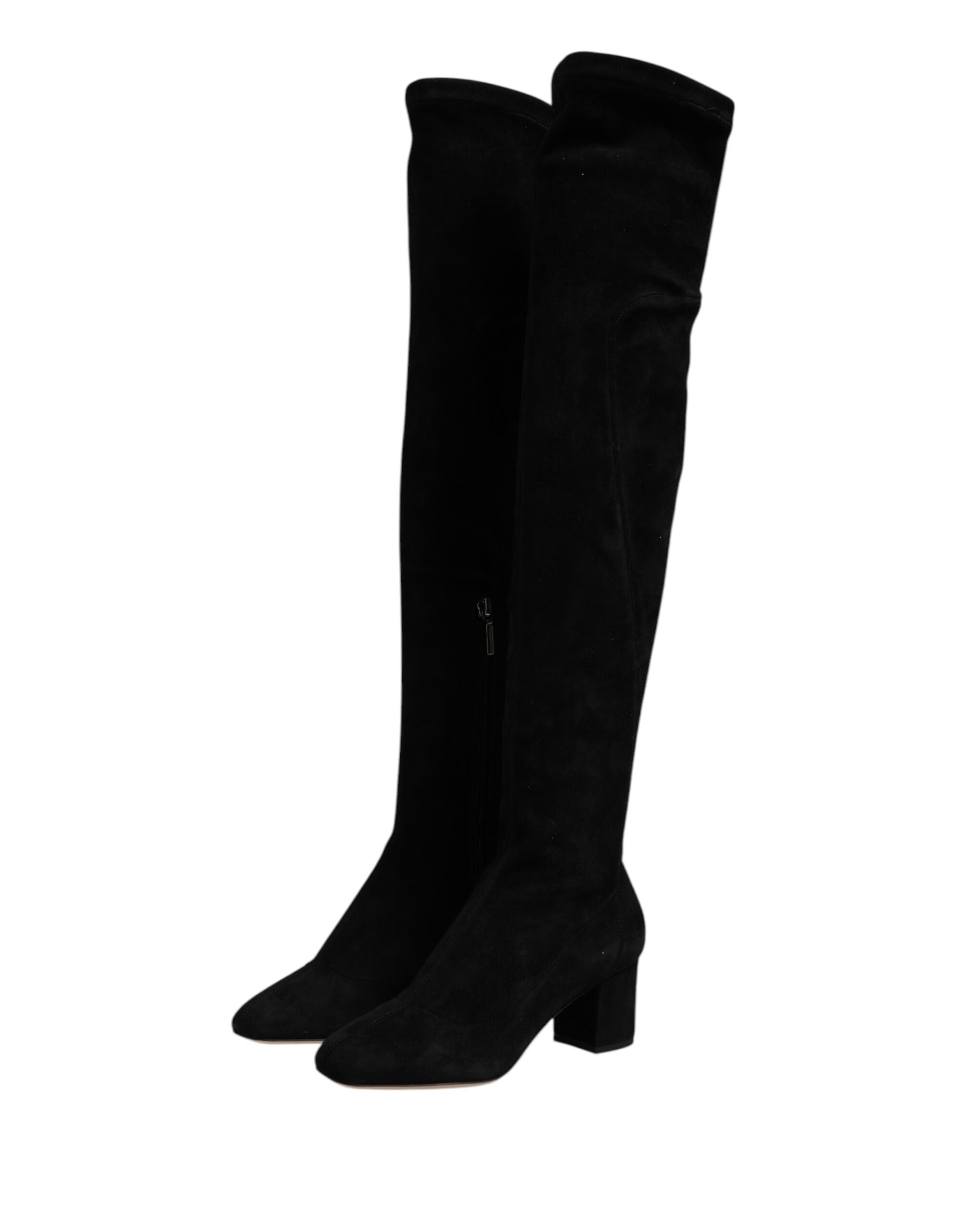 Dolce & Gabbana Schwarze kniehohe Stiefel aus Wildleder Schuhe