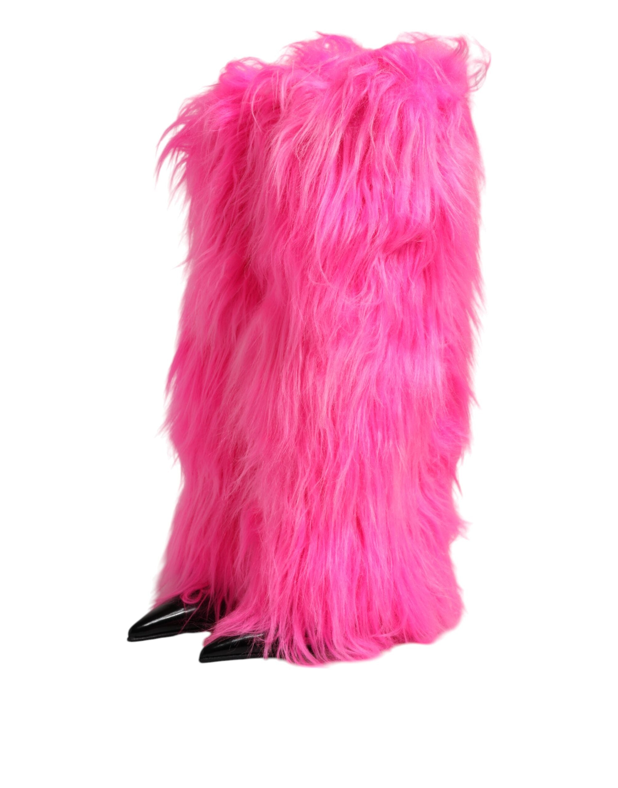 Dolce & Gabbana Pink Faux Fur Leather High Heel Boots Shoes