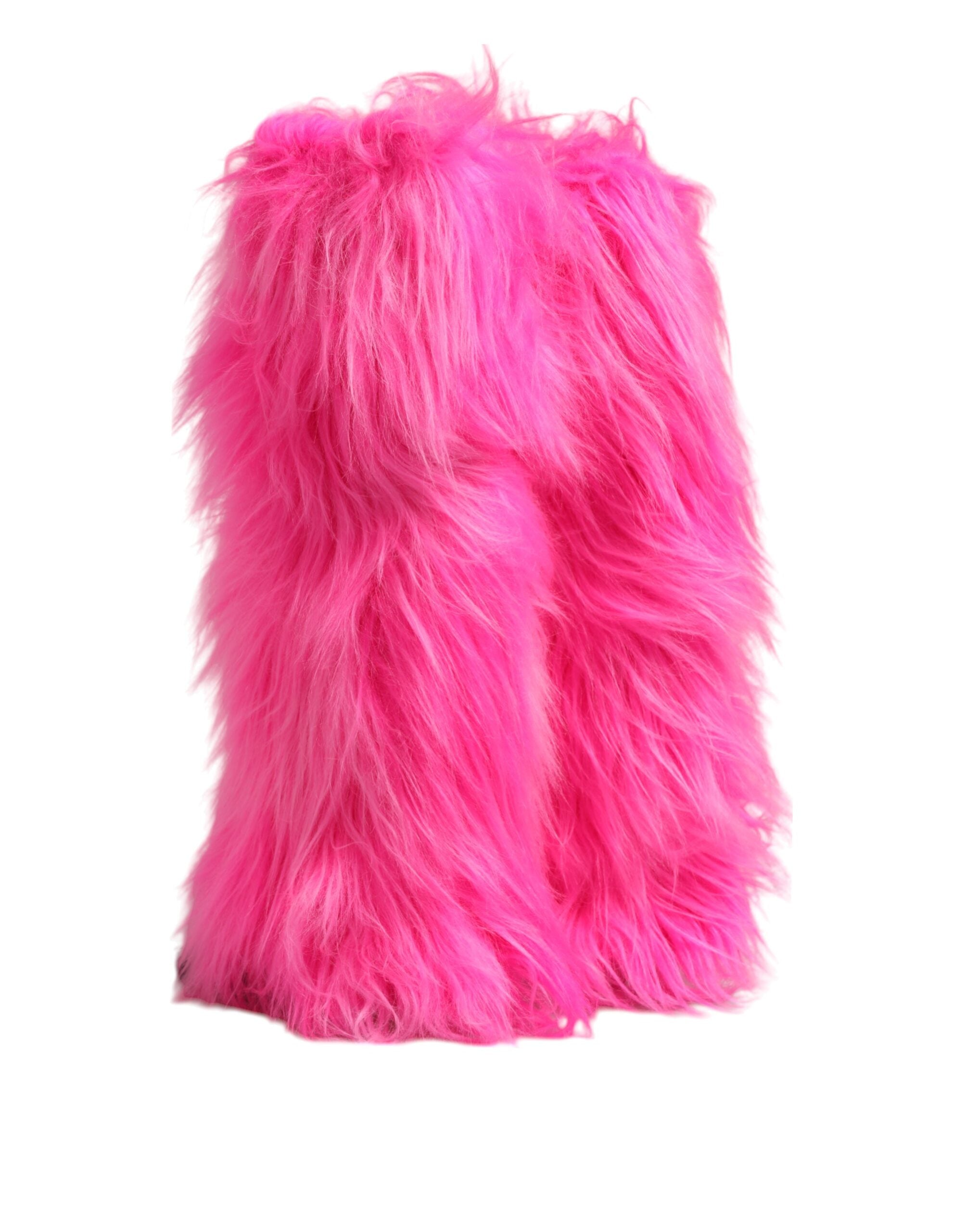 Dolce & Gabbana Pink Faux Fur Leather High Heel Boots Shoes