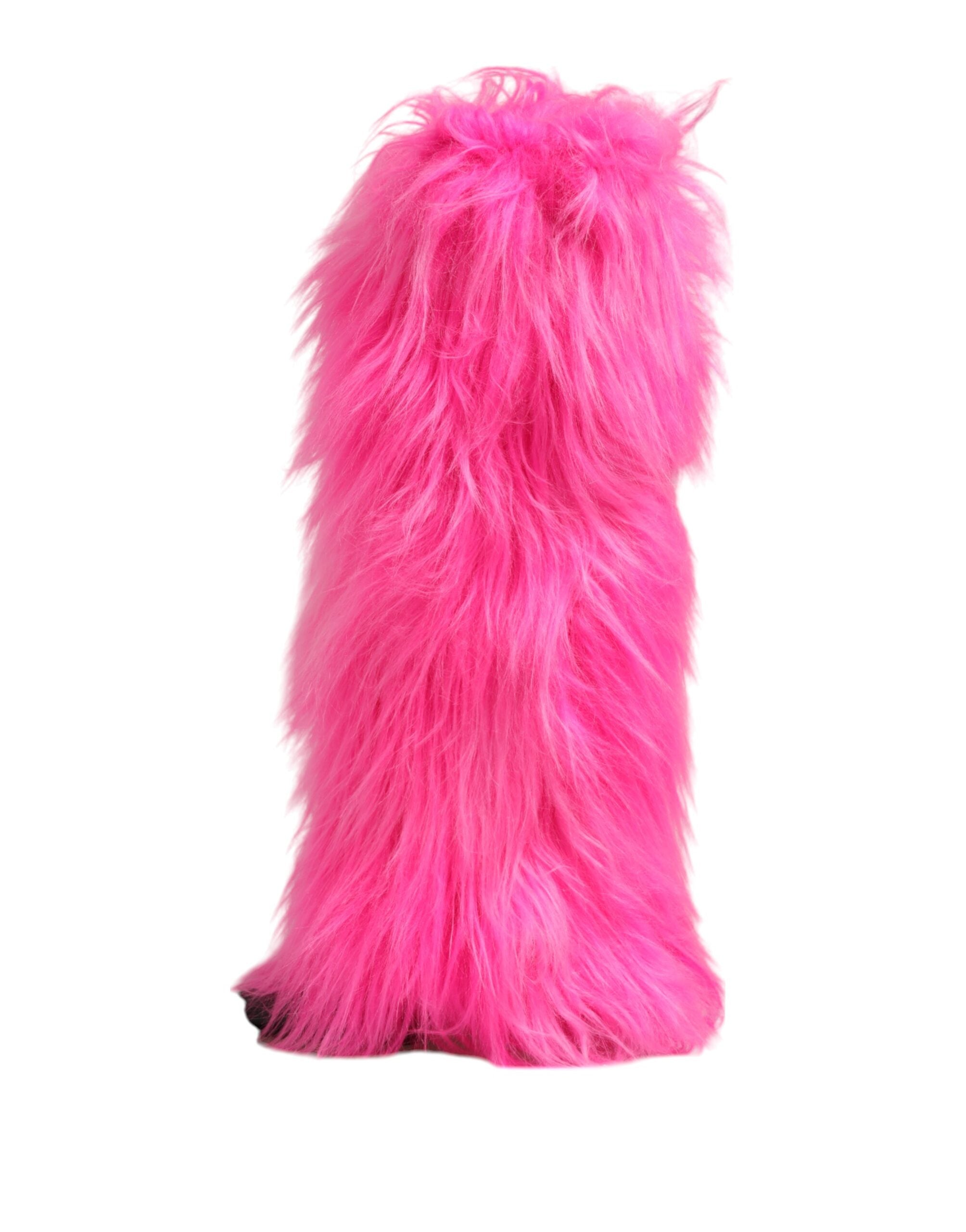 Dolce & Gabbana Pink Faux Fur Leather High Heel Boots Shoes