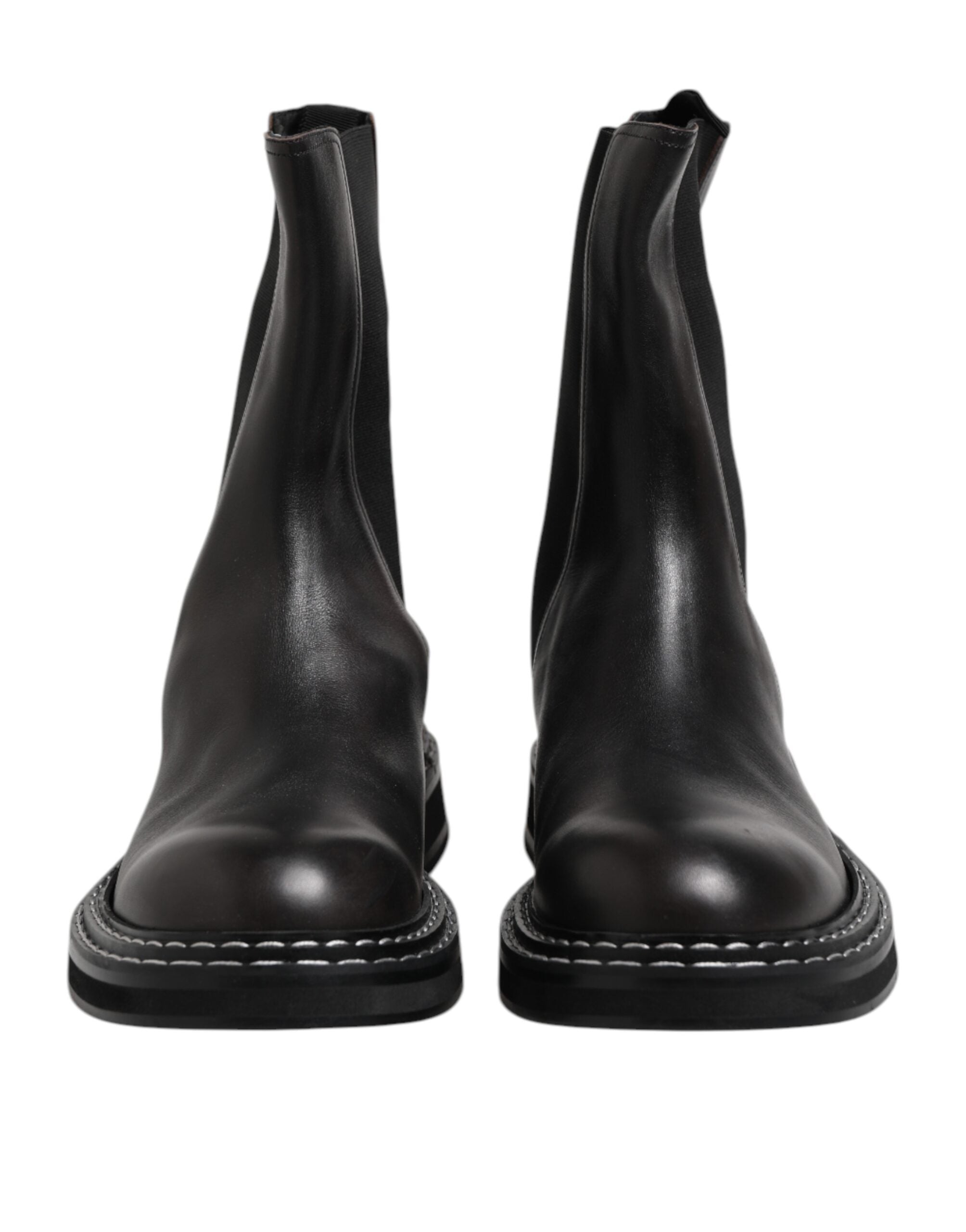 Dolce & Gabbana Black Leather Mid-Calf Boots Flats Shoes