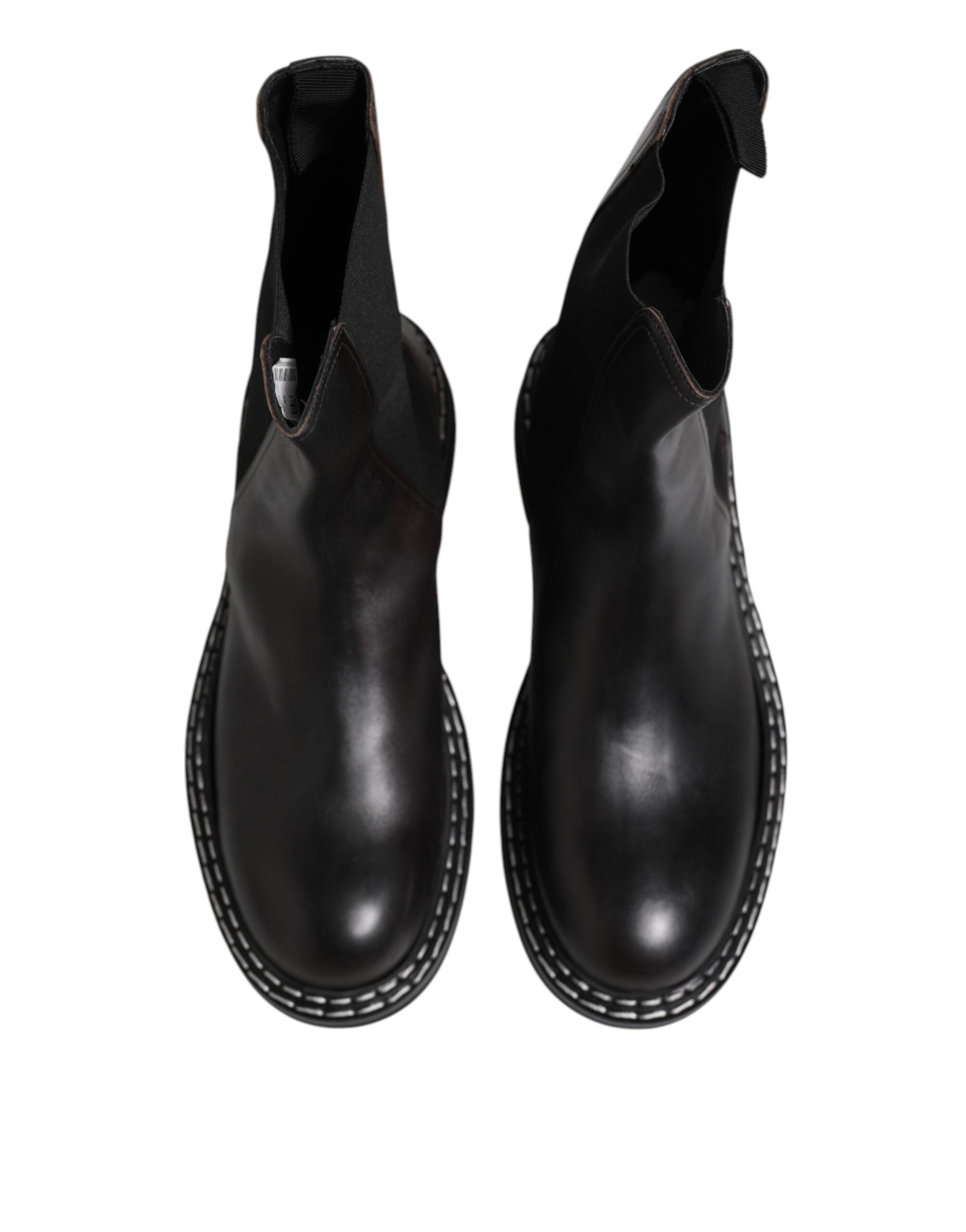 Dolce & Gabbana Black Leather Mid-Calf Boots Flats Shoes