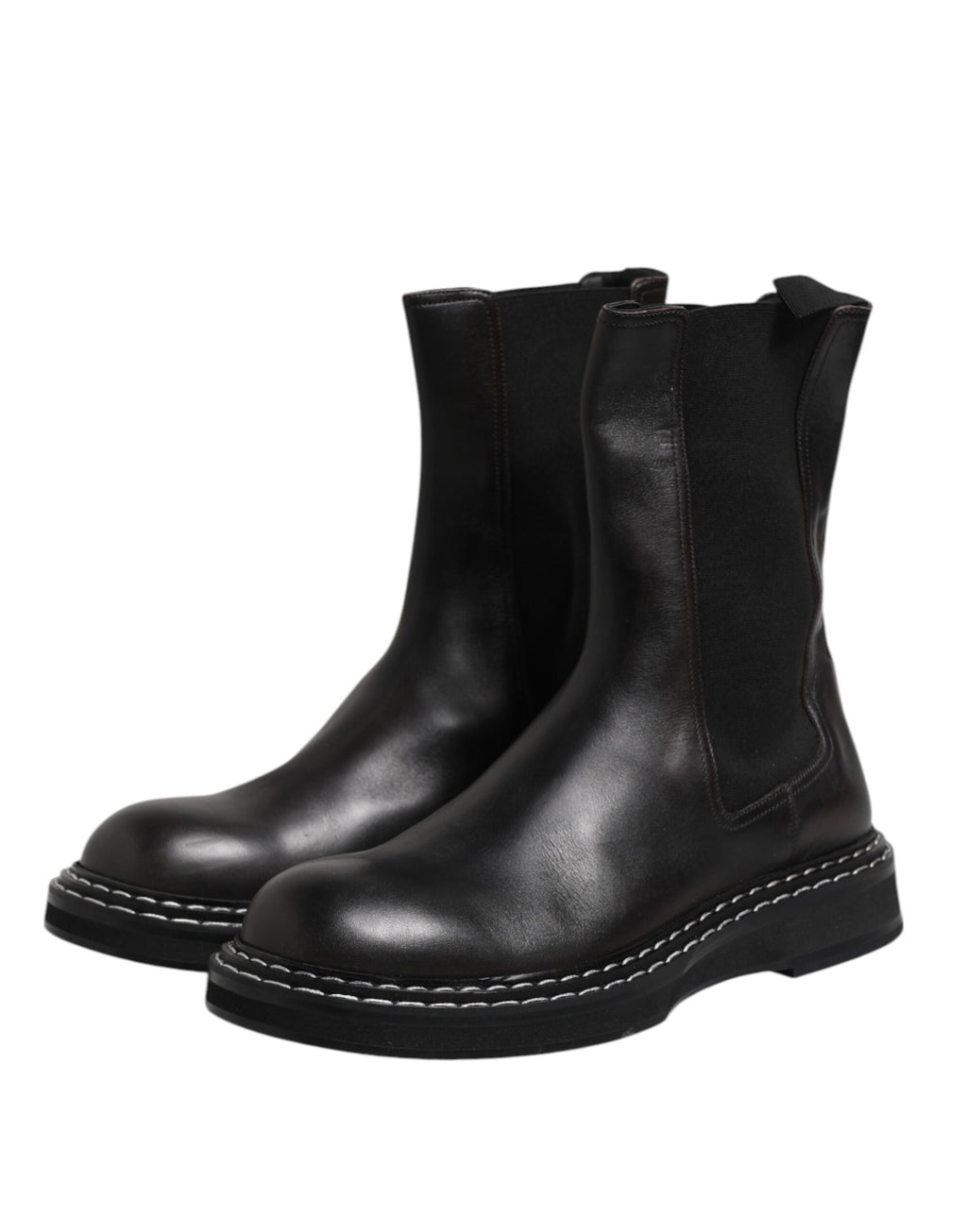 Dolce & Gabbana Black Leather Mid-Calf Boots Flats Shoes
