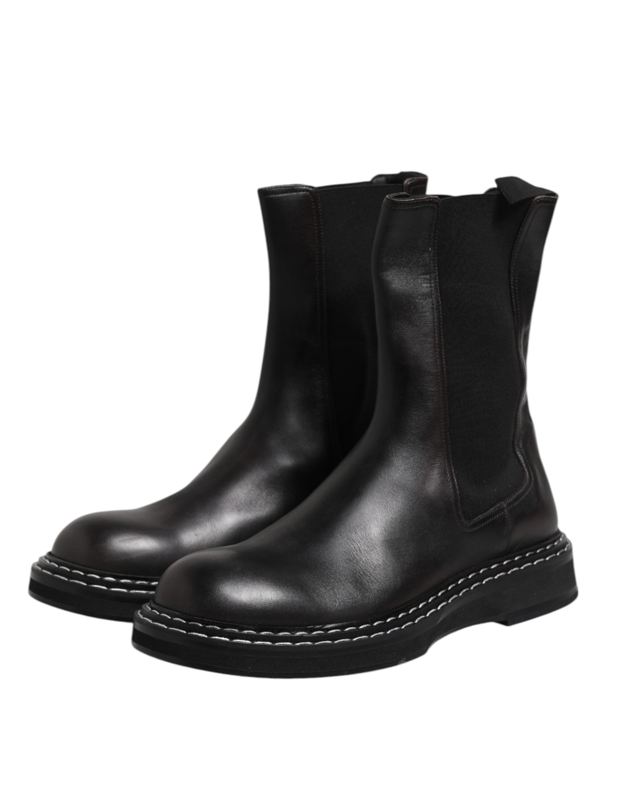 Dolce & Gabbana Black Leather Mid-Calf Boots Flats Shoes