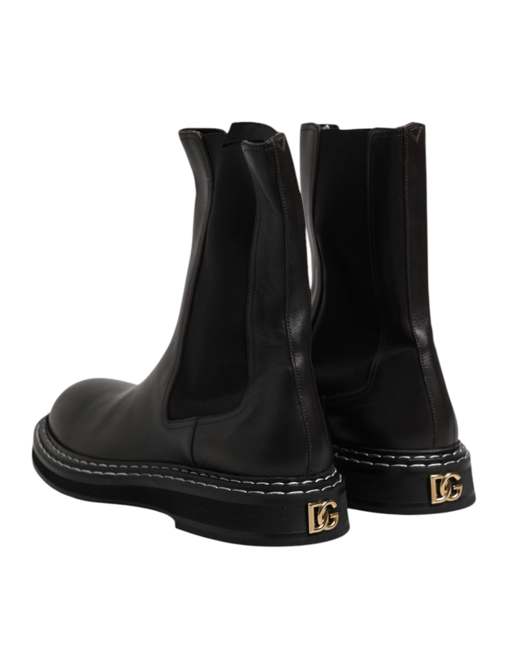 Dolce & Gabbana Black Leather Mid-Calf Boots Flats Shoes