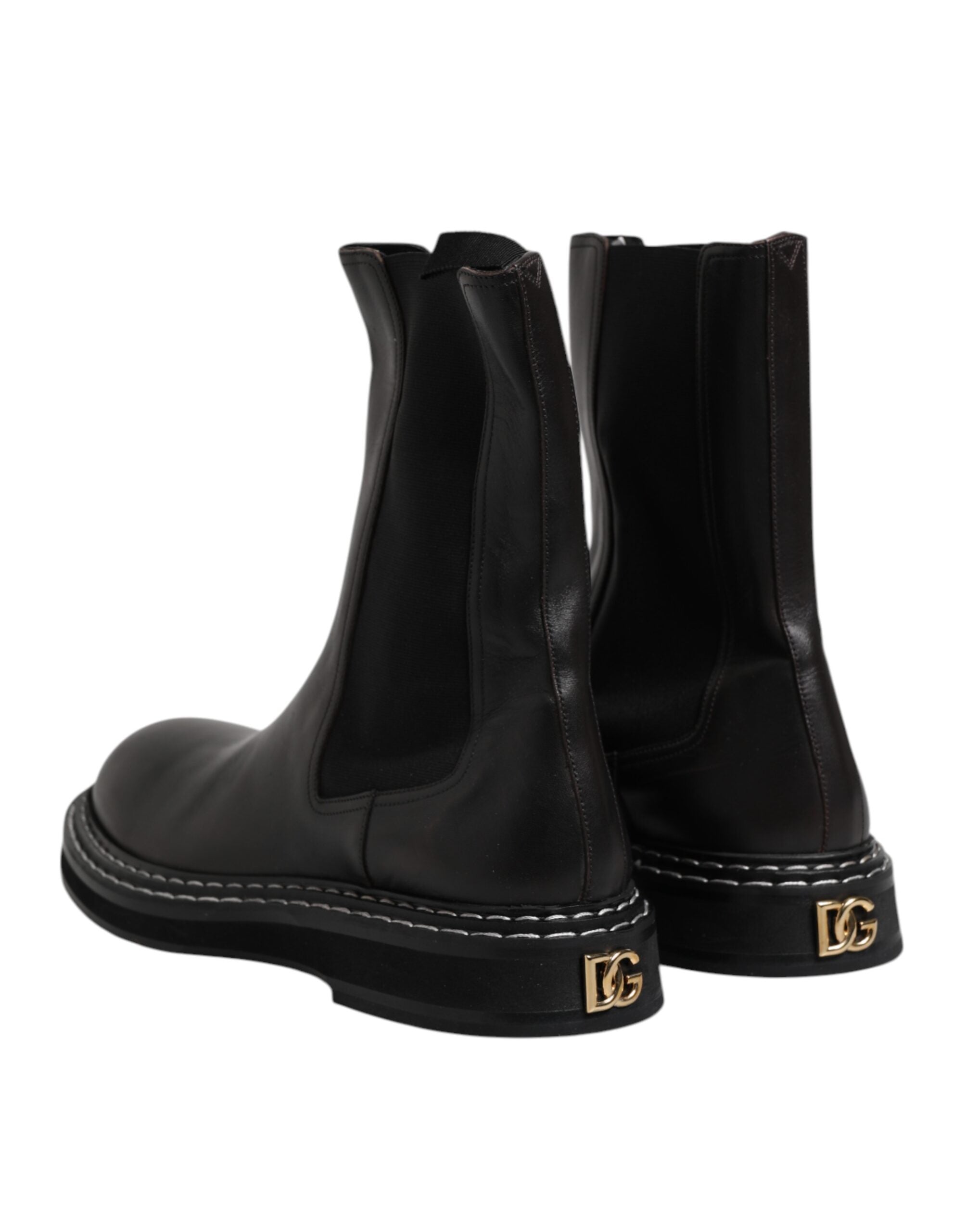 Dolce & Gabbana Black Leather Mid-Calf Boots Flats Shoes