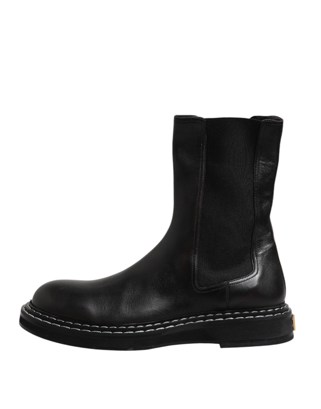 Dolce & Gabbana Black Leather Mid-Calf Boots Flats Shoes