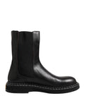 Dolce & Gabbana Black Leather Mid-Calf Boots Flats Shoes