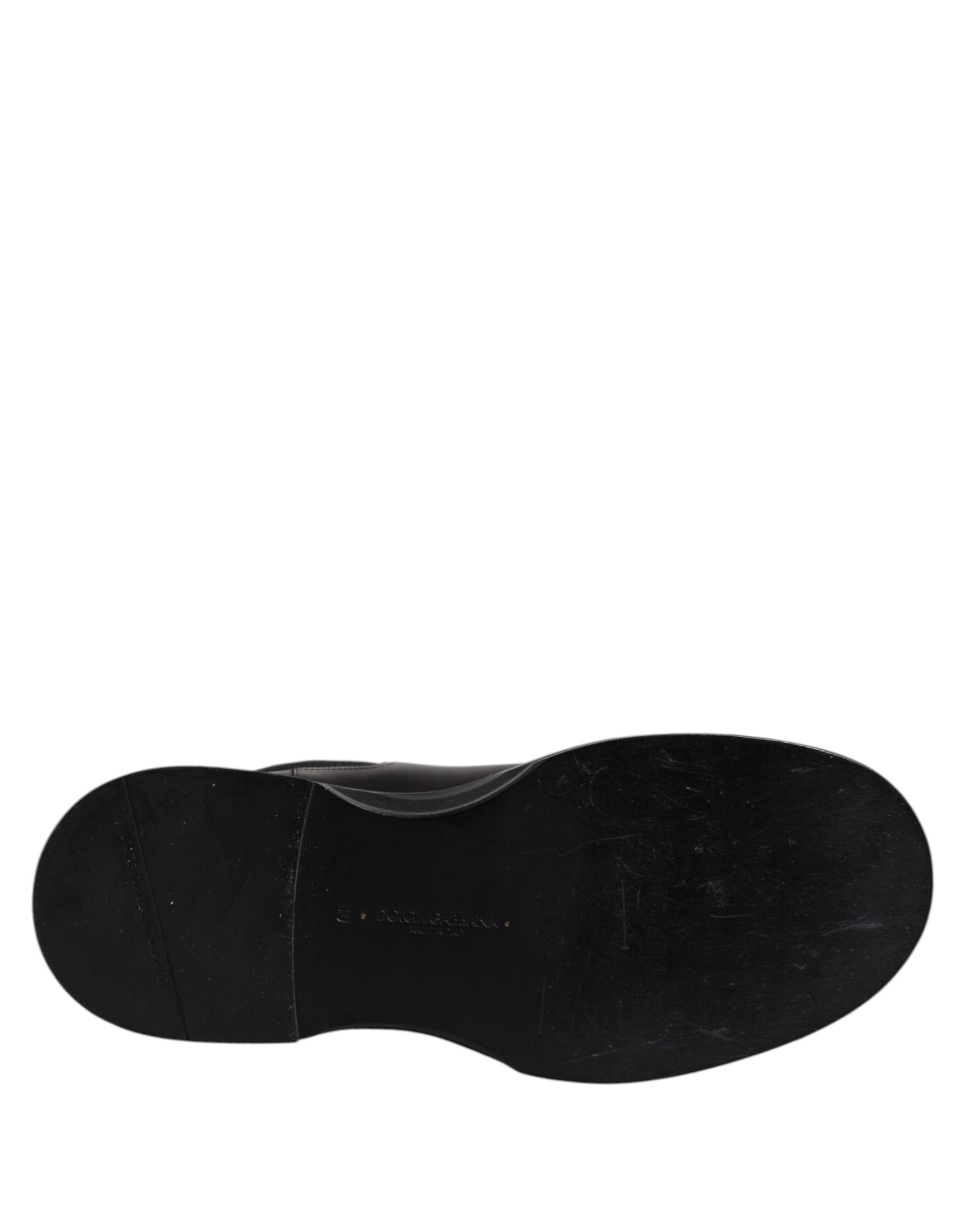 Dolce & Gabbana Black Leather Mid-Calf Boots Flats Shoes