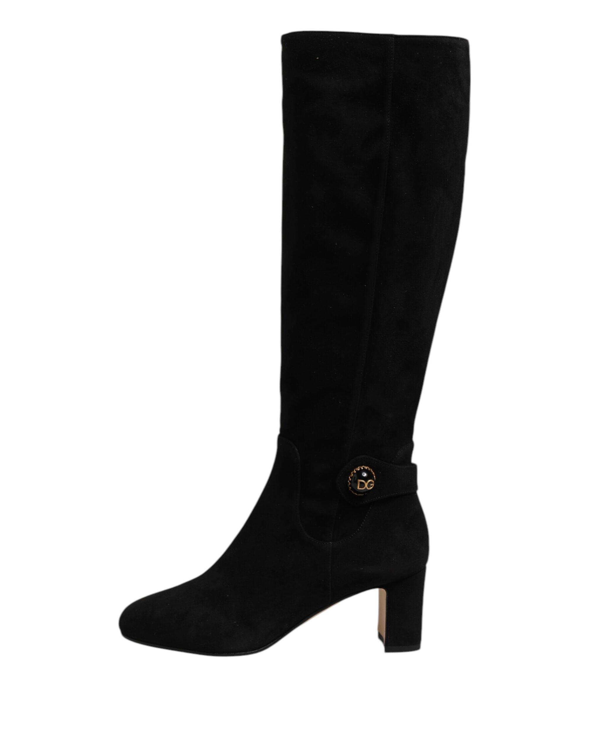 Dolce & Gabbana Black Suede Knee-High Boots Shoes