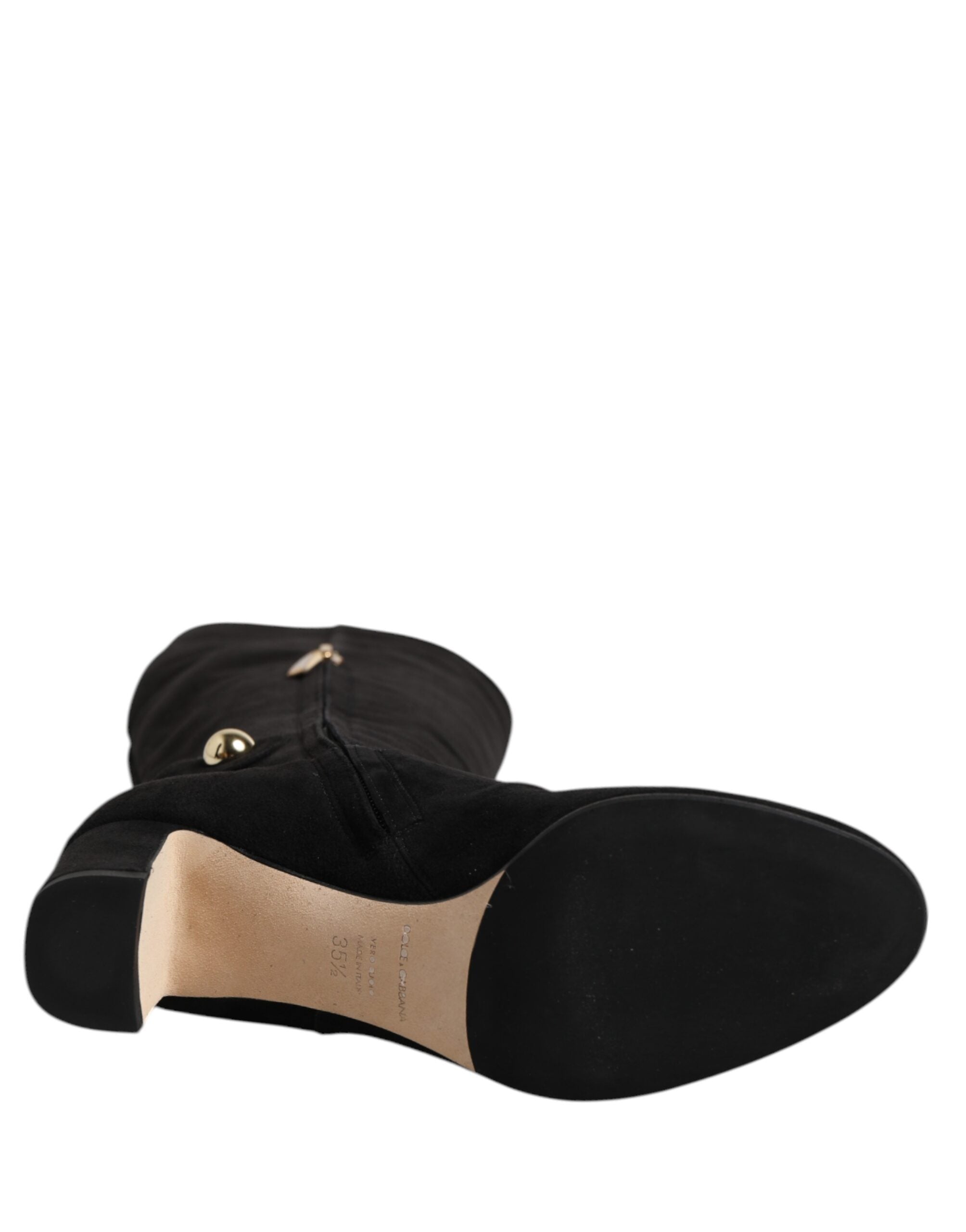 Dolce & Gabbana Black Suede Knee-High Boots Shoes