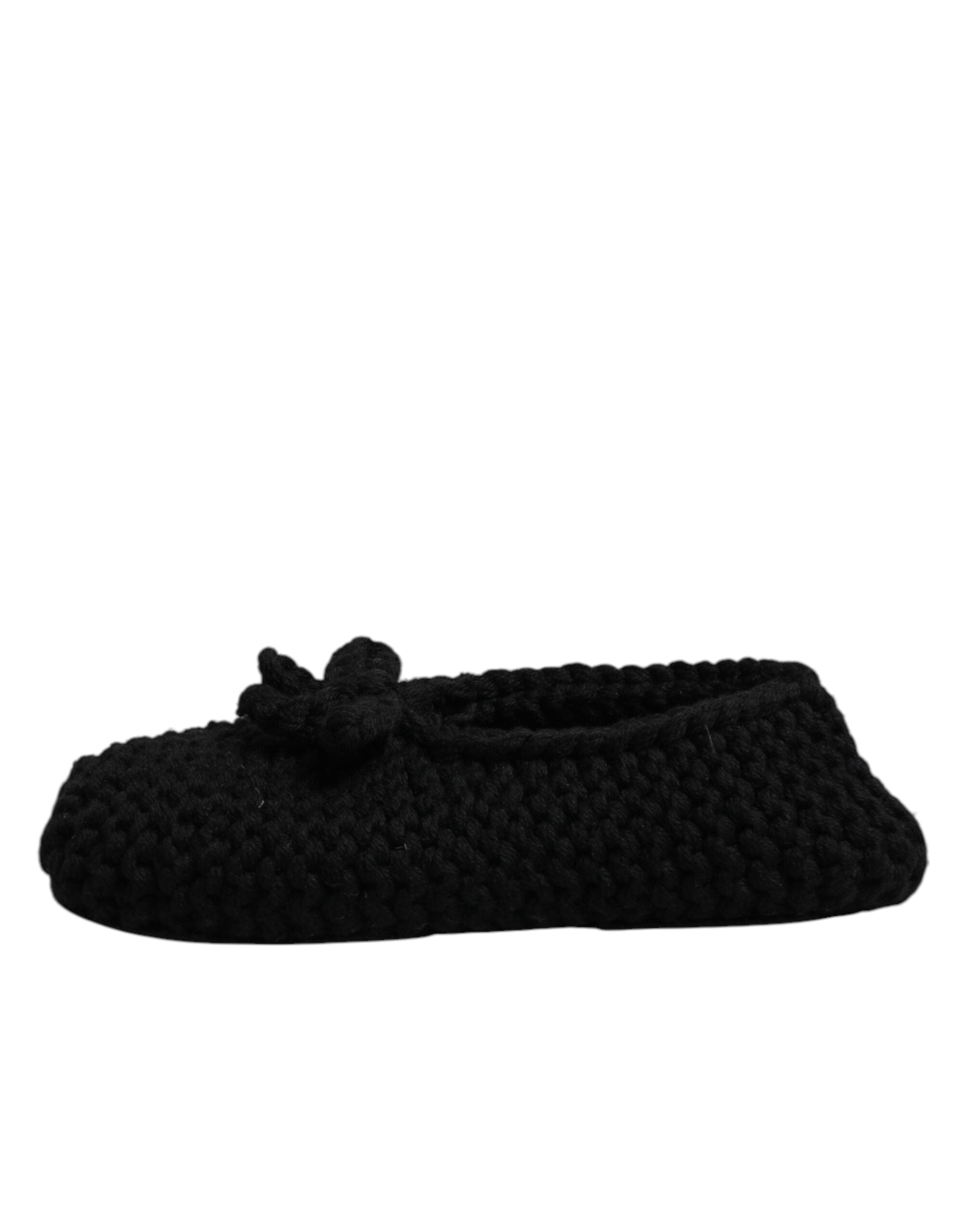 Dolce & Gabbana Schwarz Wolle Slip On Flats Ballerina Schuhe