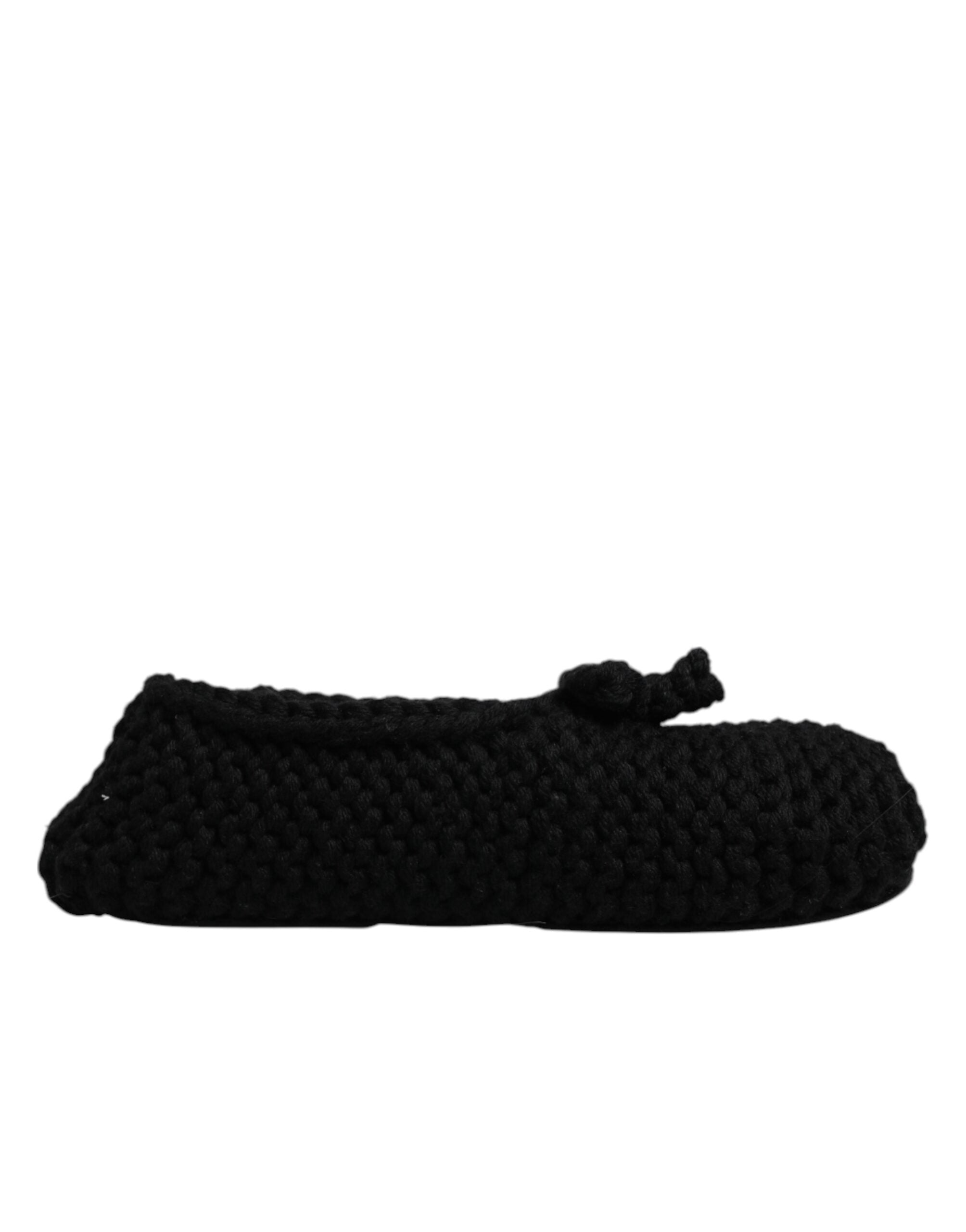 Dolce & Gabbana Schwarz Wolle Slip On Flats Ballerina Schuhe