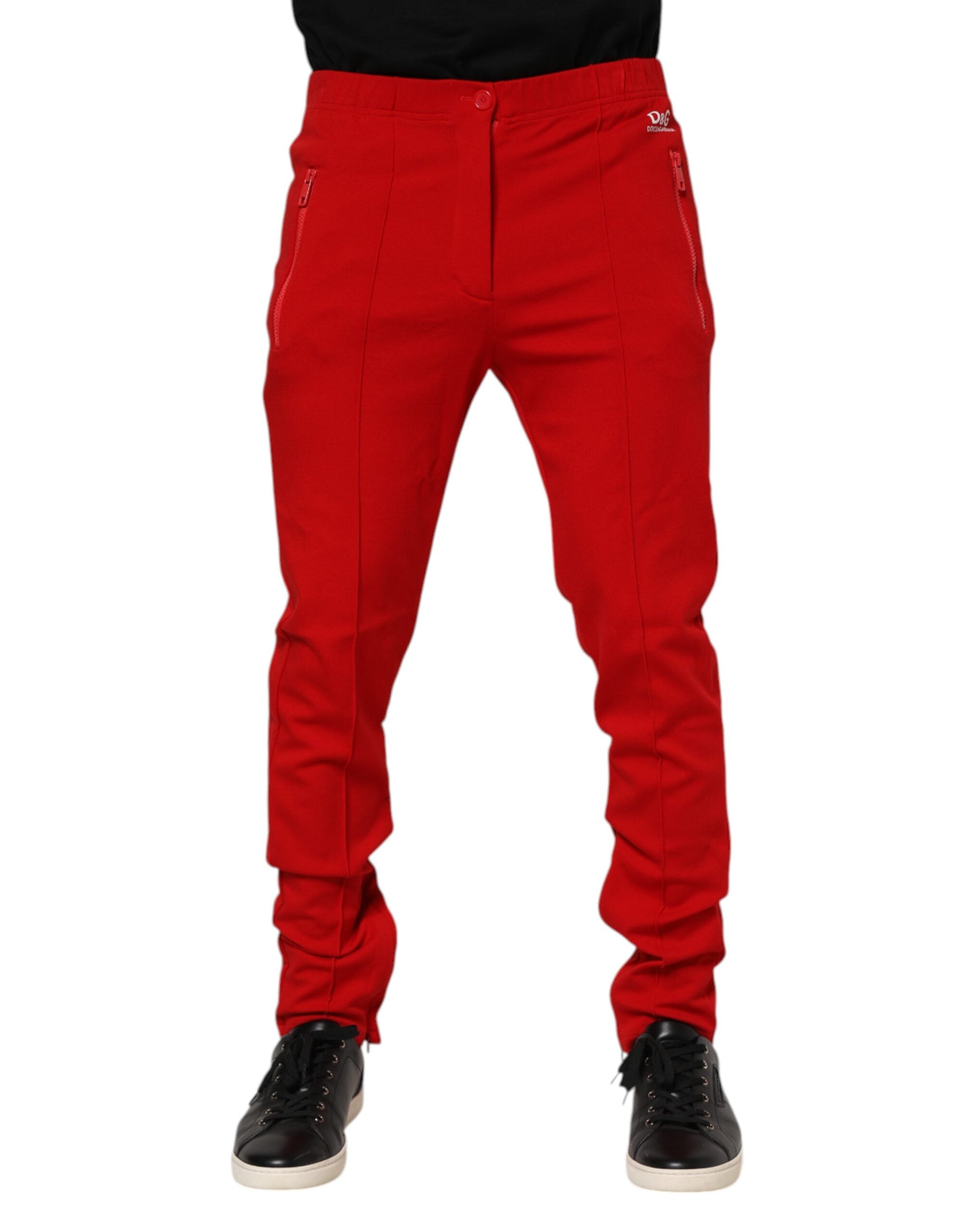Dolce & Gabbana Red Viscose Logo Jogger Men's Jogging Pants Trousers