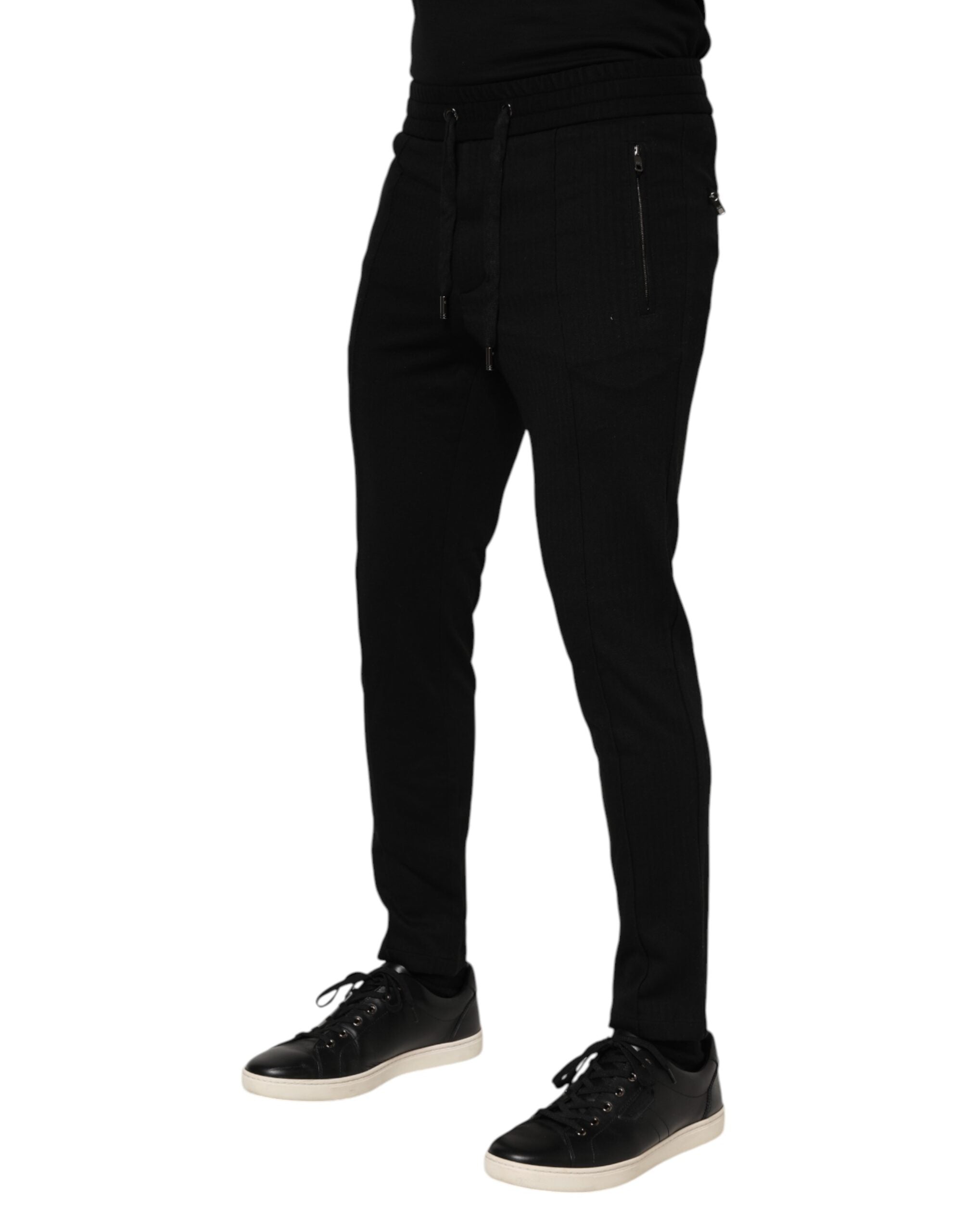 Dolce & Gabbana Schwarze Viskose Kordelzug Herren Jogger Hose