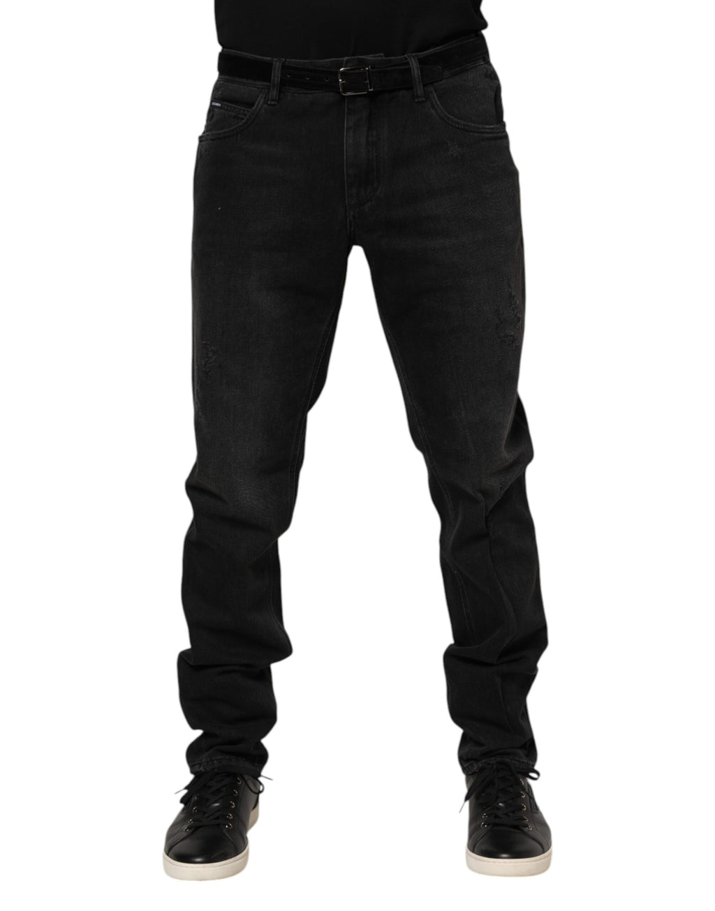 Dolce & Gabbana Black Cotton Logo-Plaque Skinny Denim Jeans