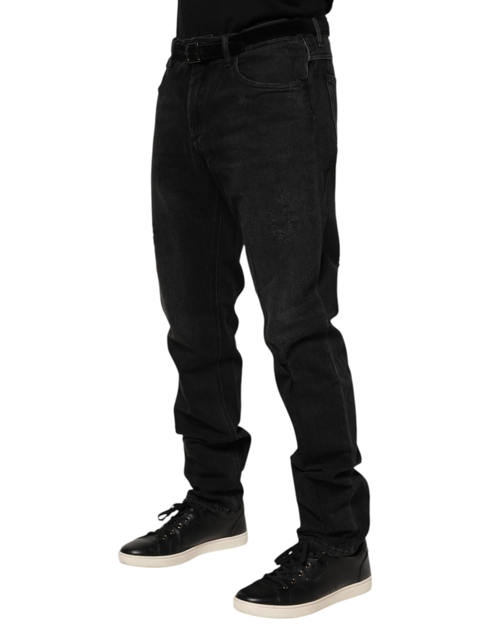 Dolce & Gabbana Black Cotton Logo-Plaque Skinny Denim Jeans