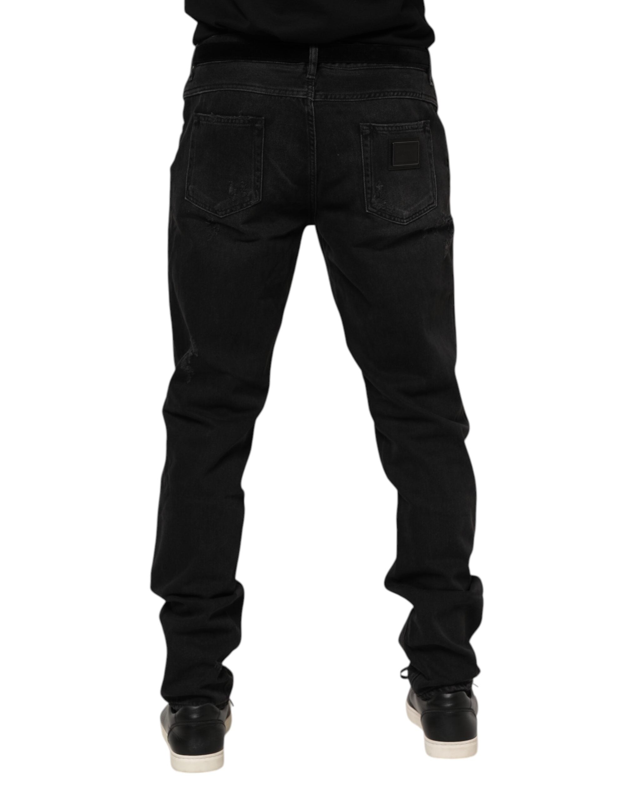 Dolce & Gabbana Black Cotton Logo-Plaque Skinny Denim Jeans